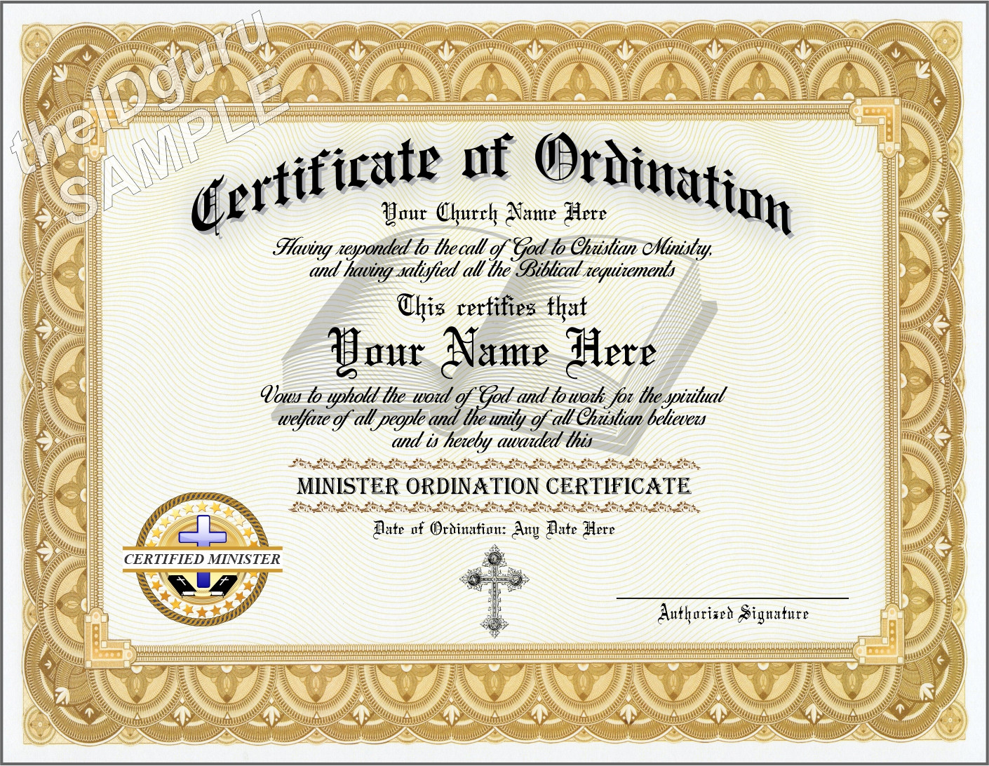 sample ordained certificate template