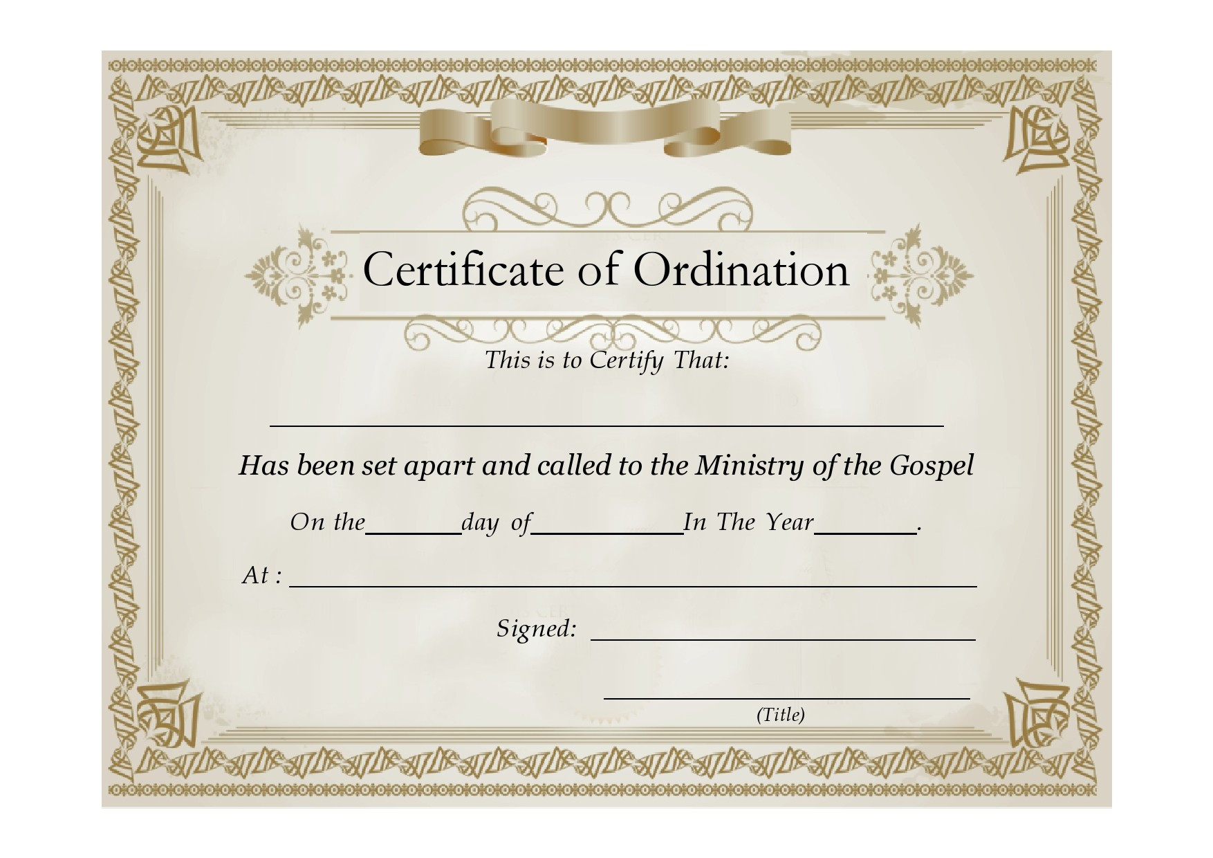 sample ordained certificate template