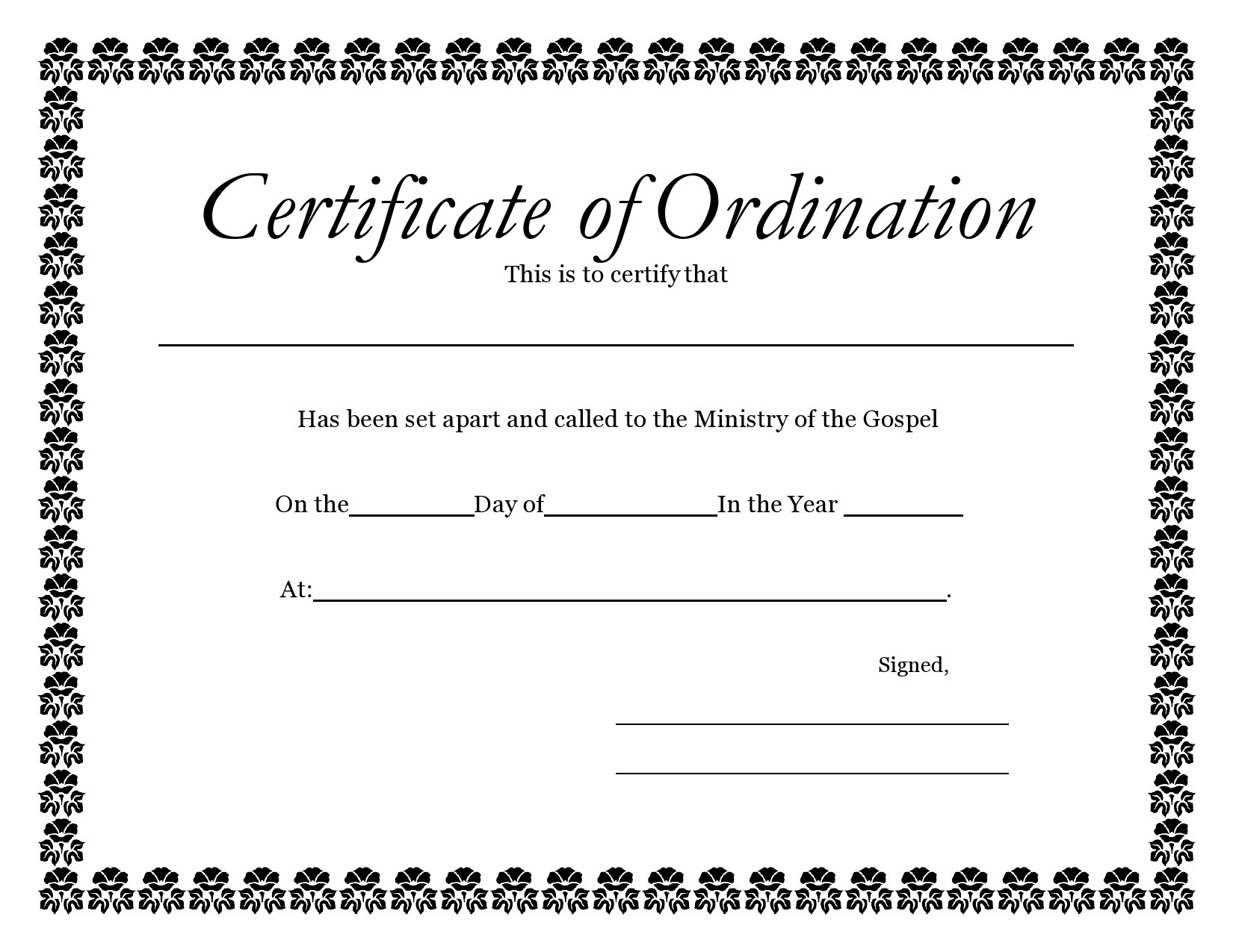 sample ordained certificate template