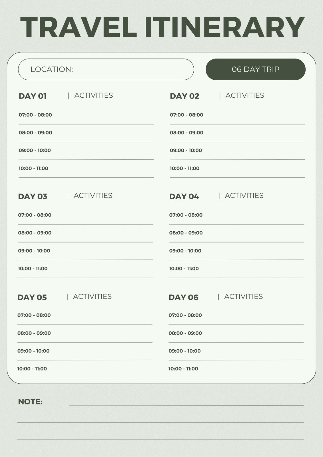 sample travel itinerary planner template