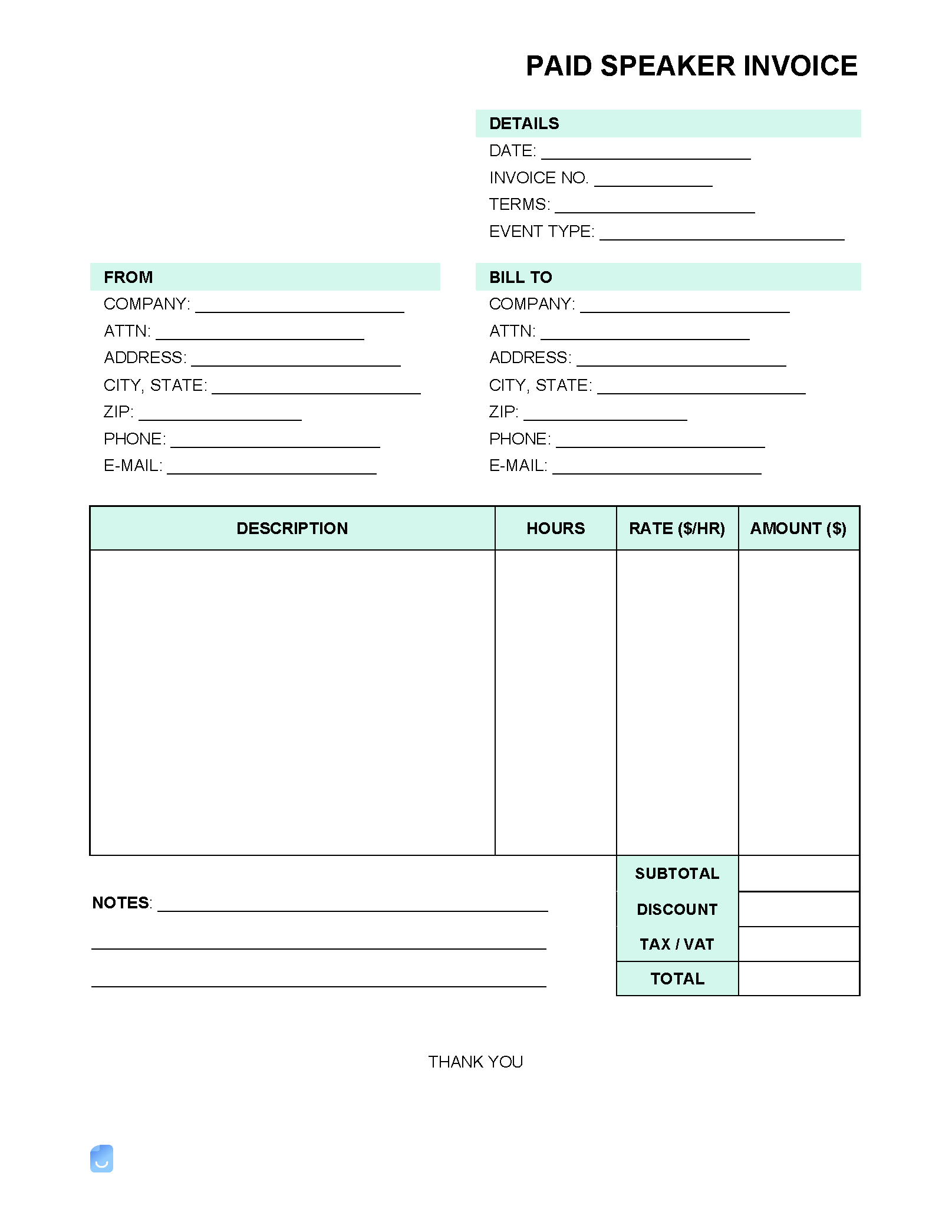 sample speaker invoice template