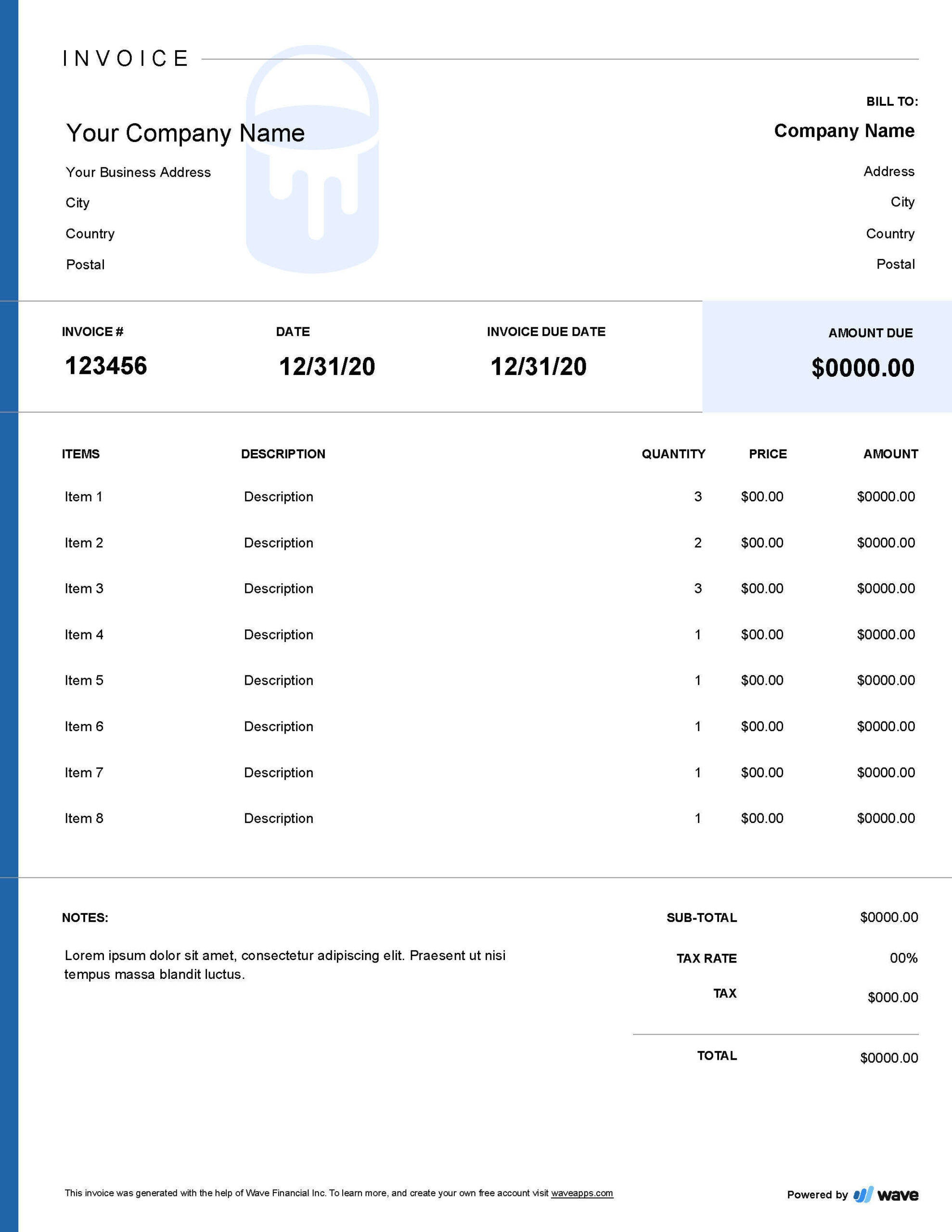 sample painting invoice template