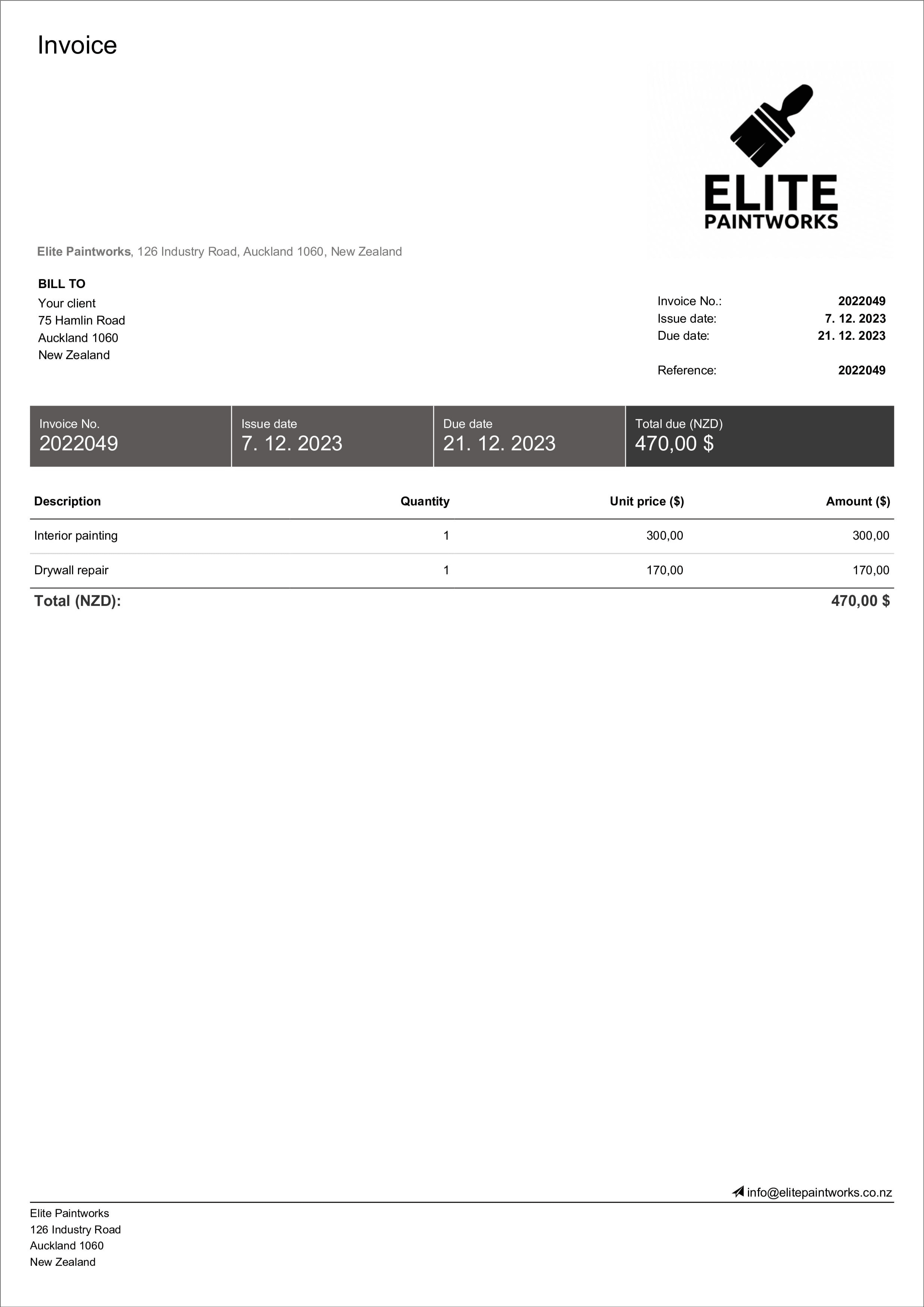 sample painting invoice template