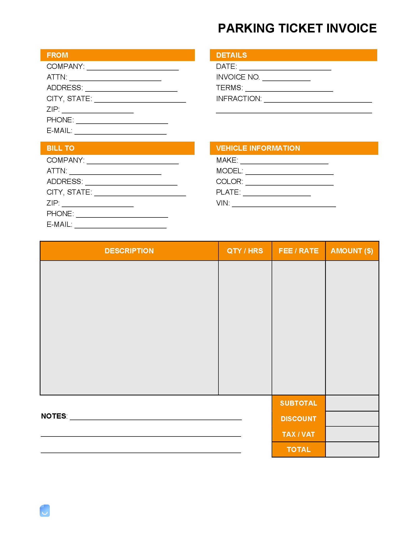 sample parking invoice template