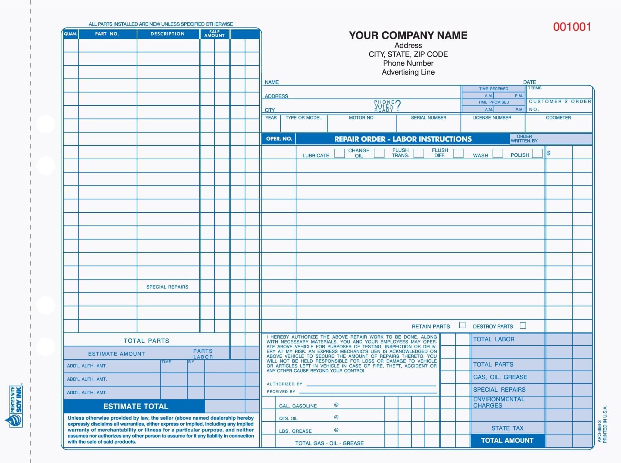 sample auto repair invoice template