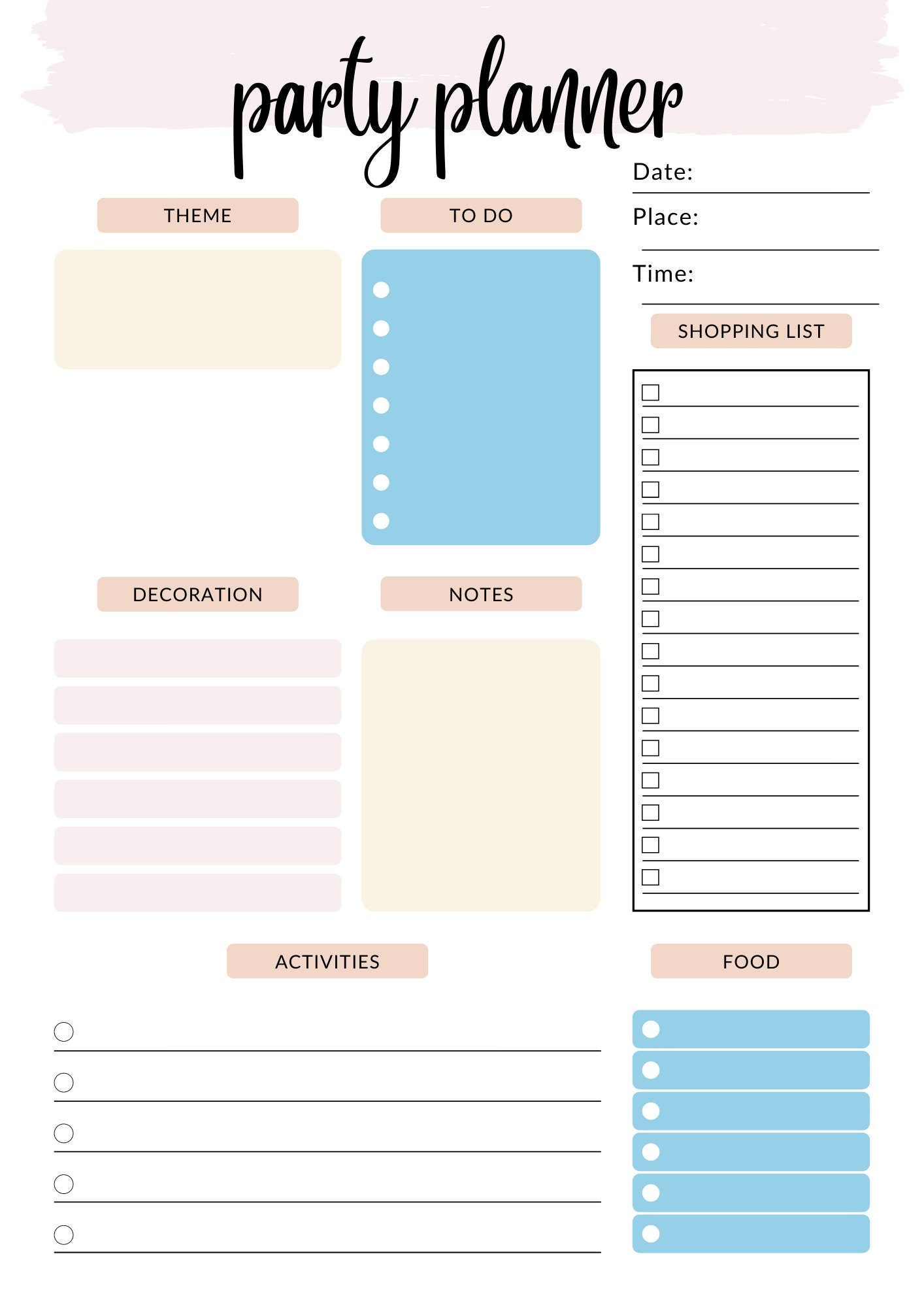 sample party planning template