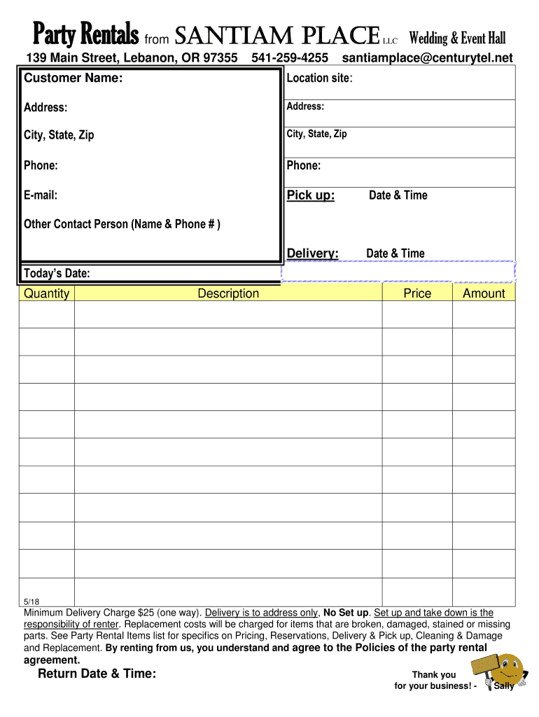 sample party rental invoice template