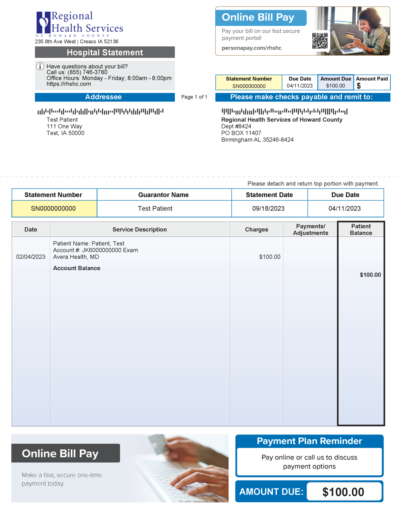 sample medical billing statement template