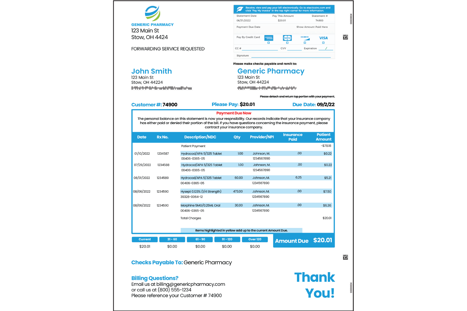 sample hospital billing statement template