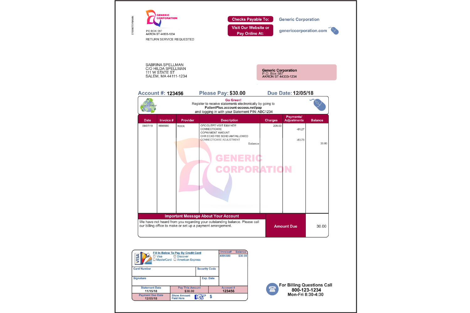 sample medical billing statement template