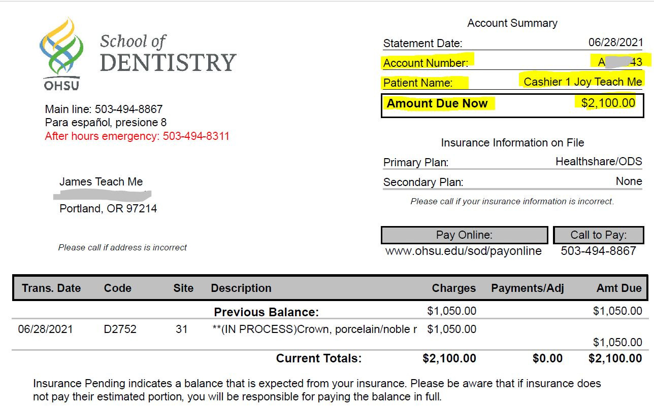 sample dental billing statement template