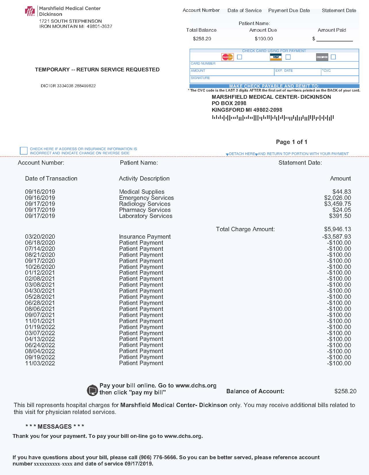 sample hospital billing statement template