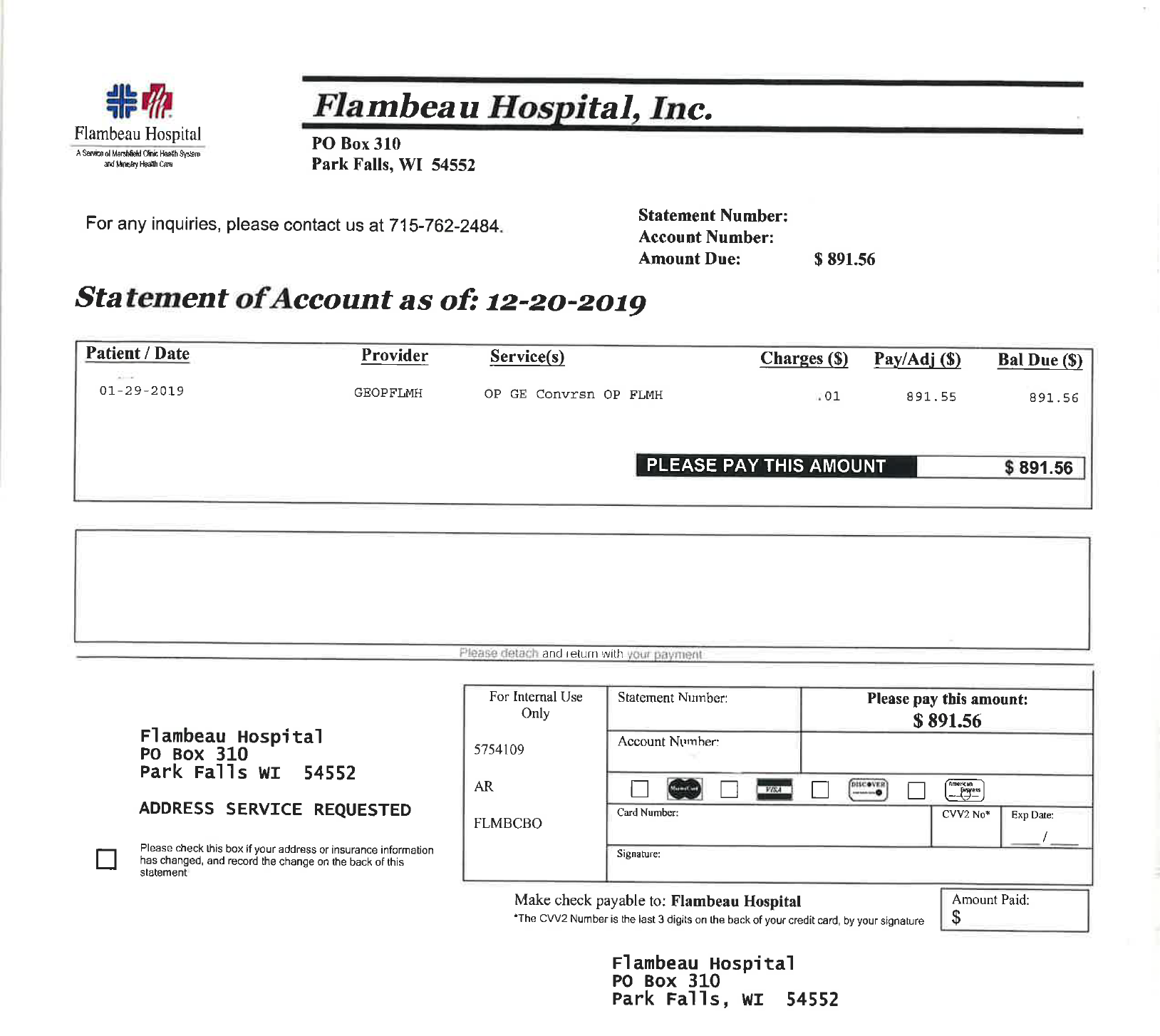 sample hospital billing statement template