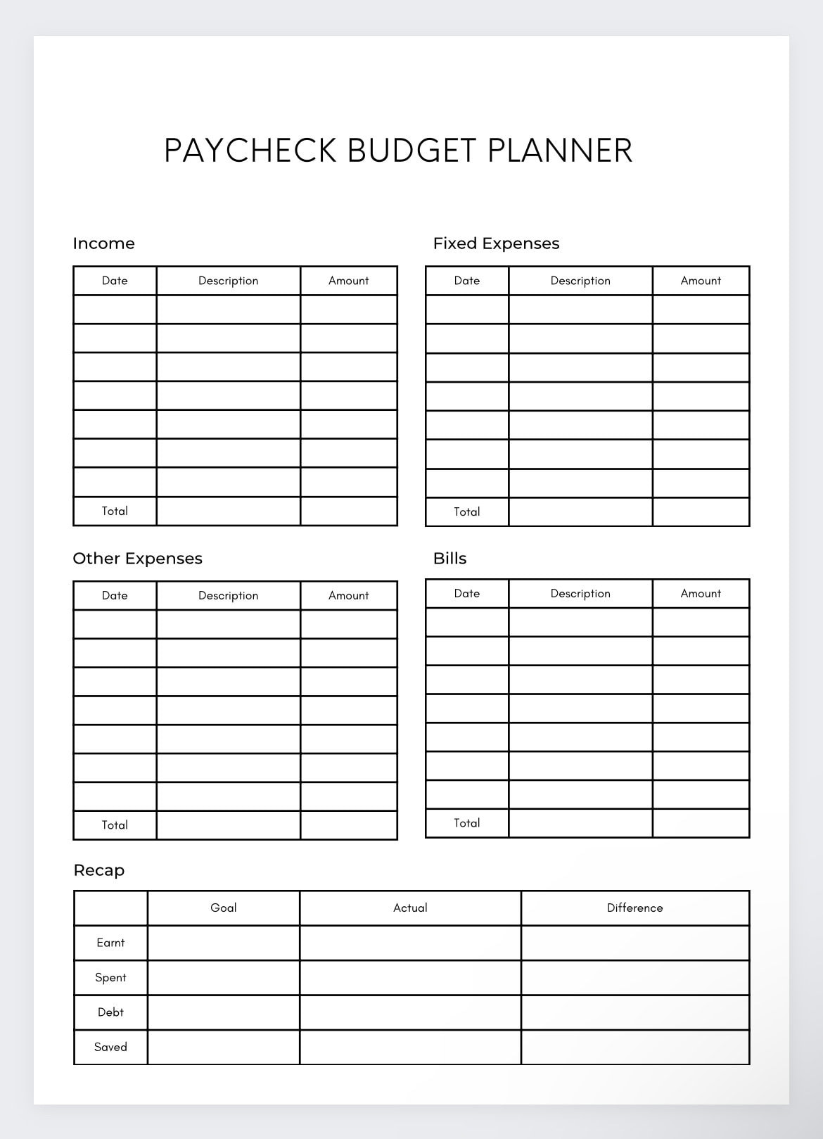 sample paycheck planner template