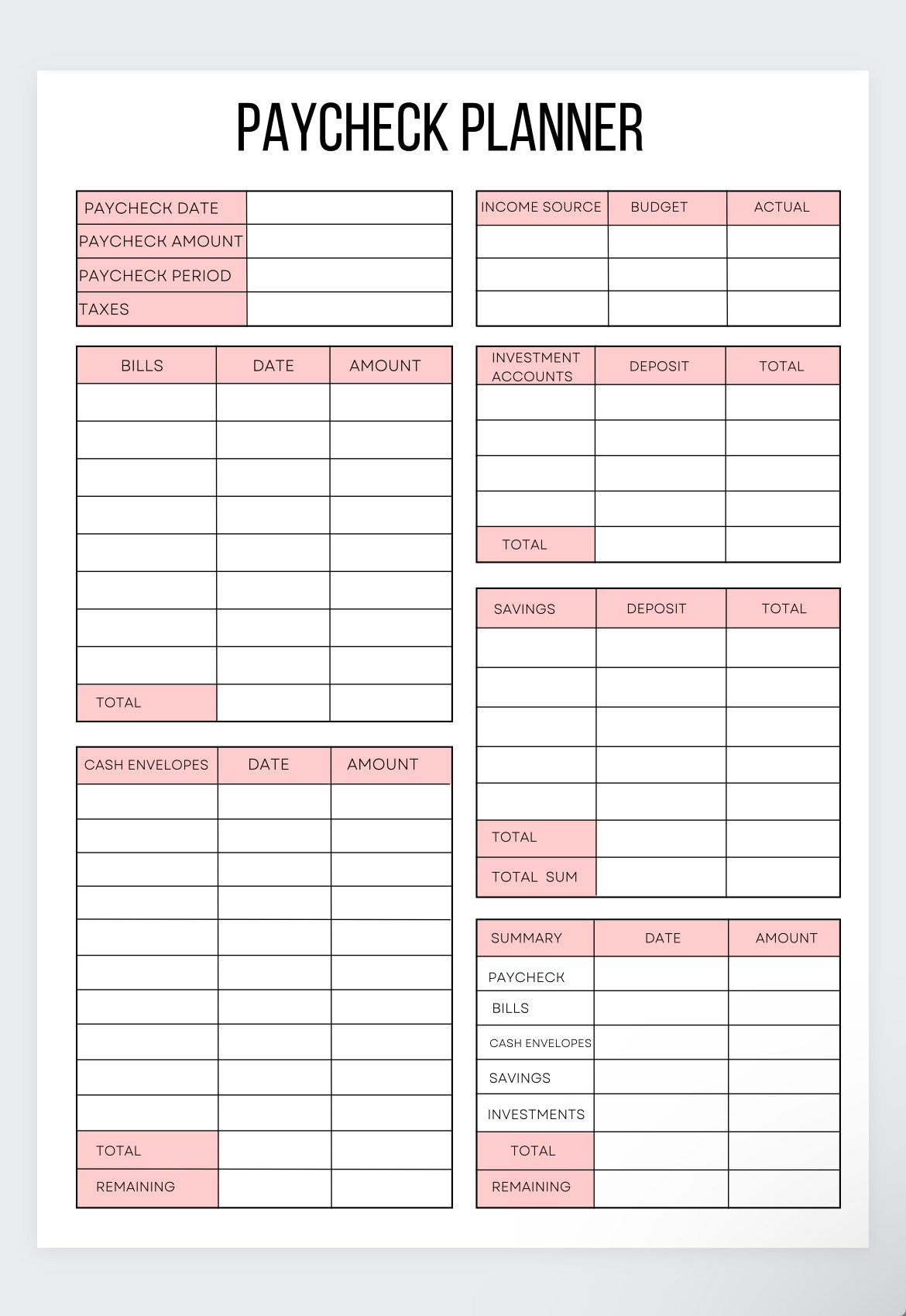 sample paycheck planner template