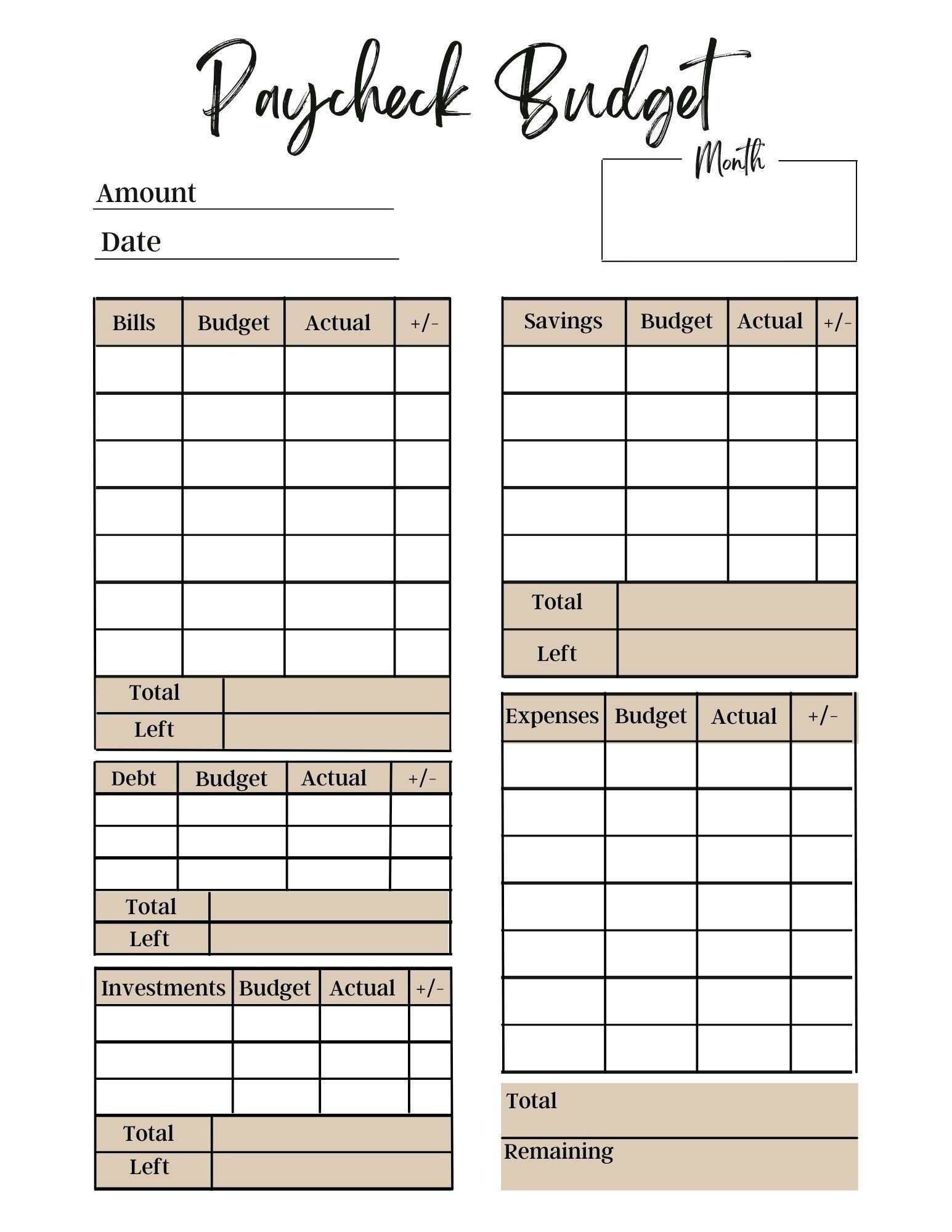 sample paycheck planner template