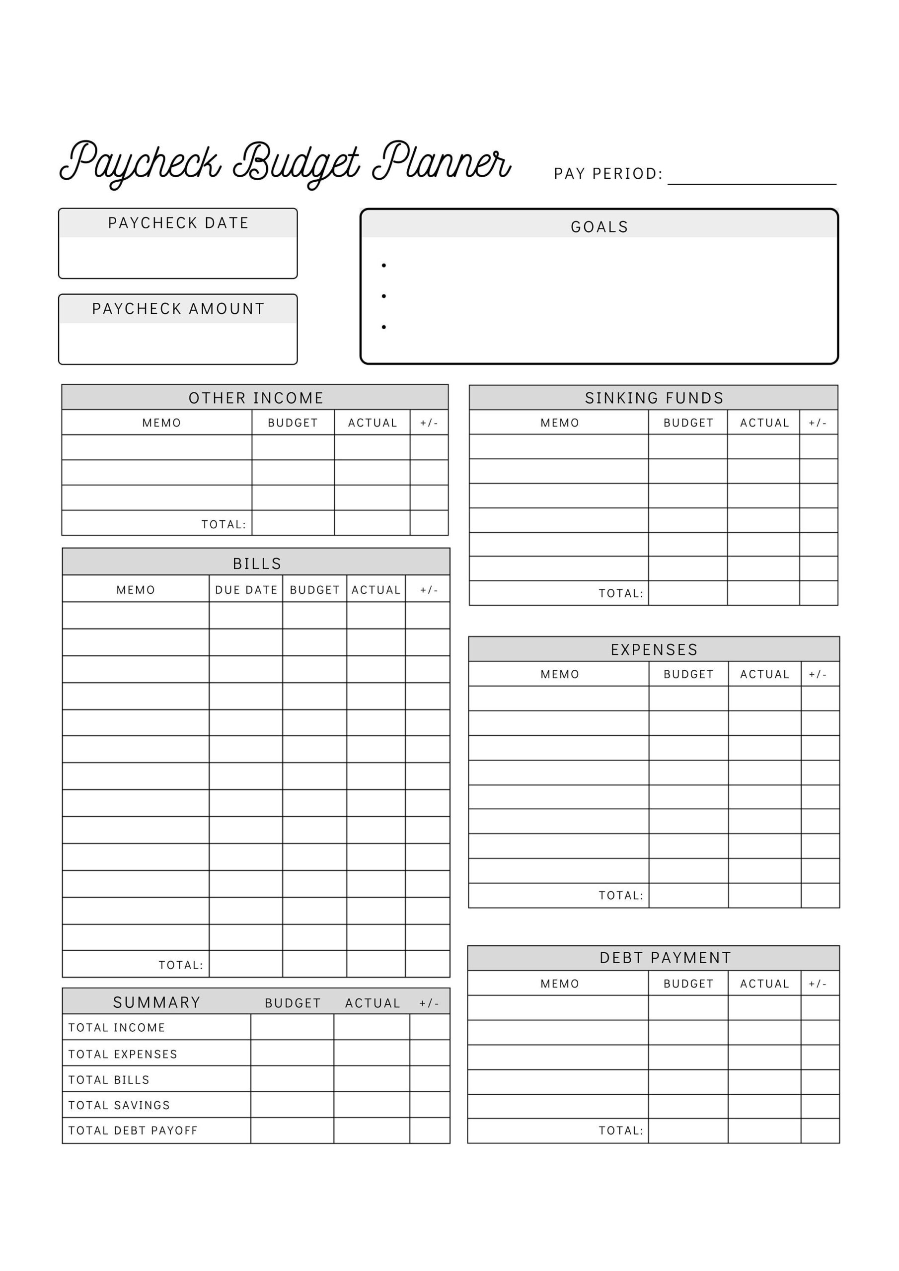 sample paycheck planner template