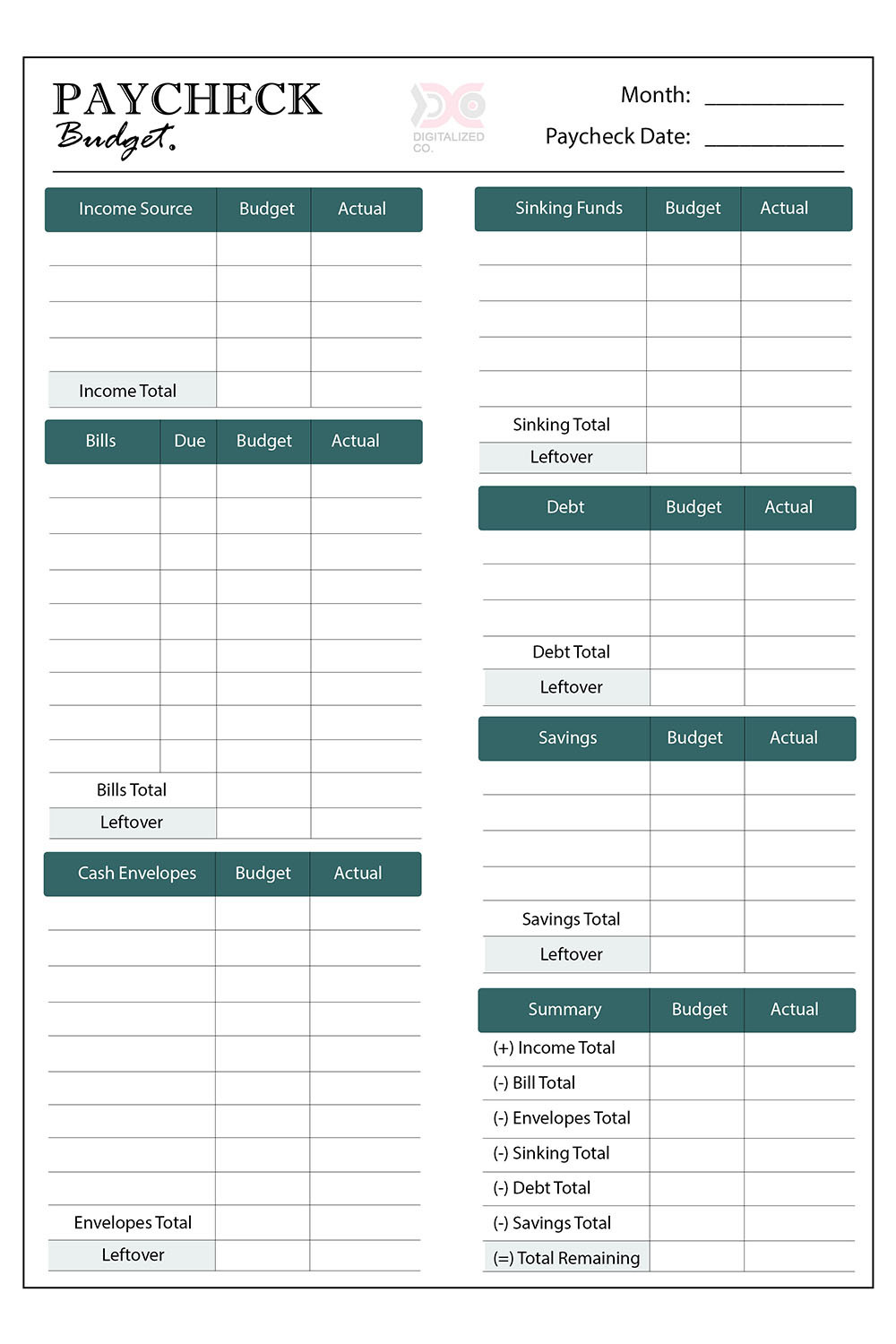 sample paycheck planner template