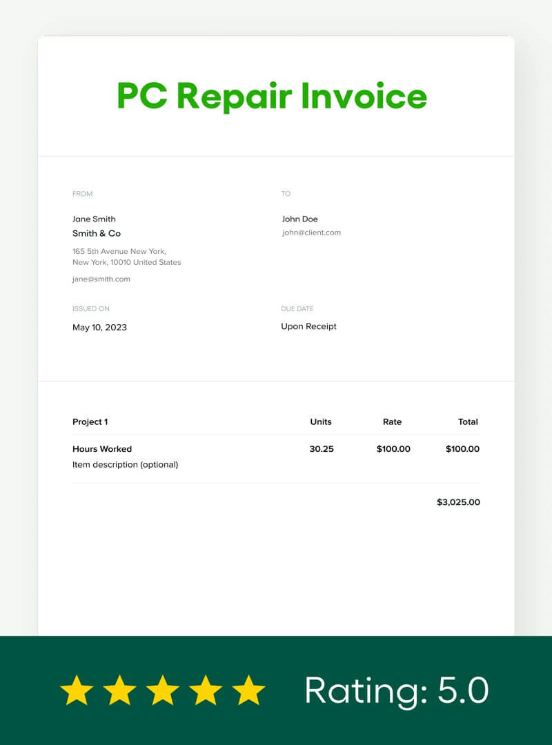 sample computer repair invoice template