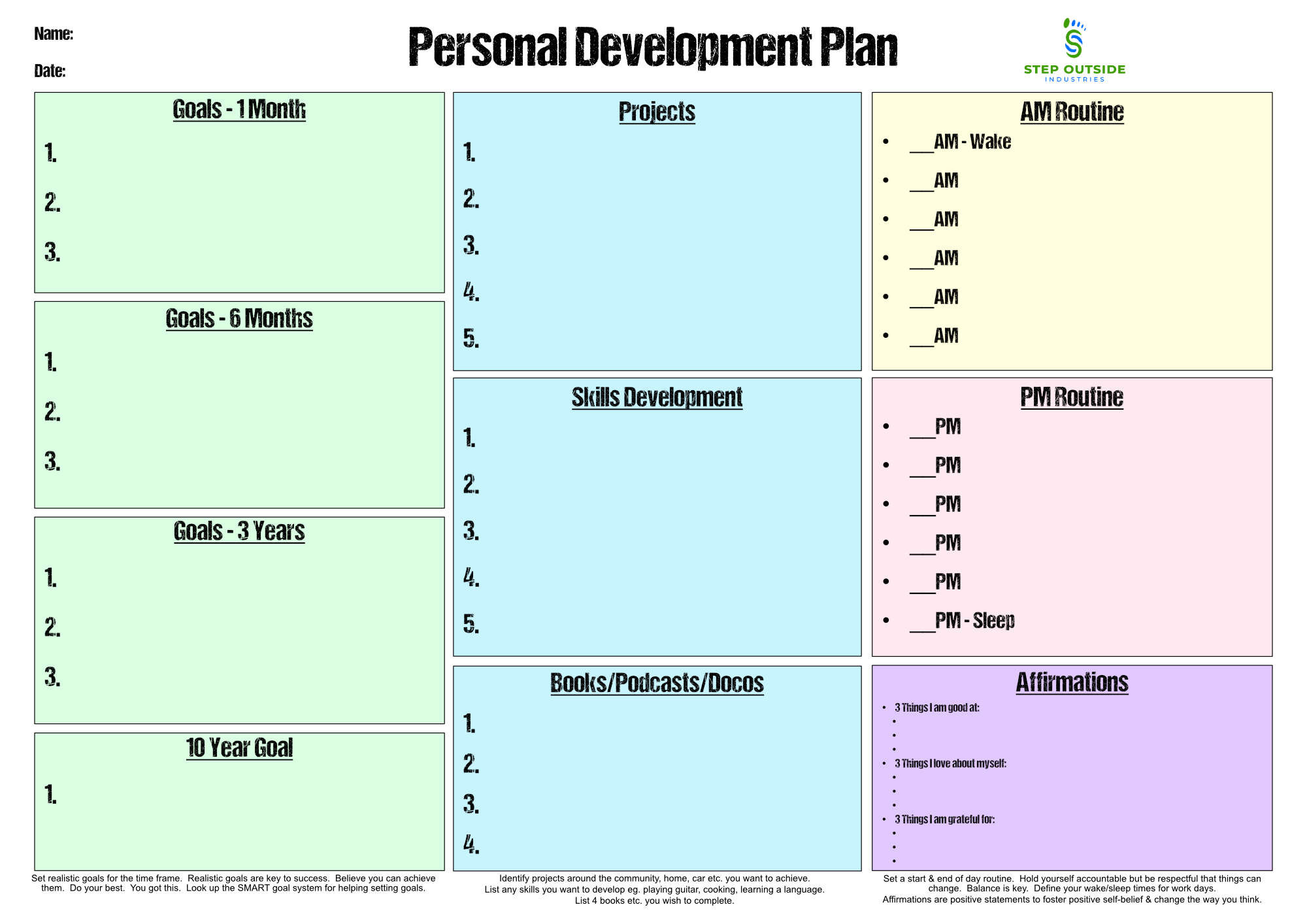 sample personal planning template