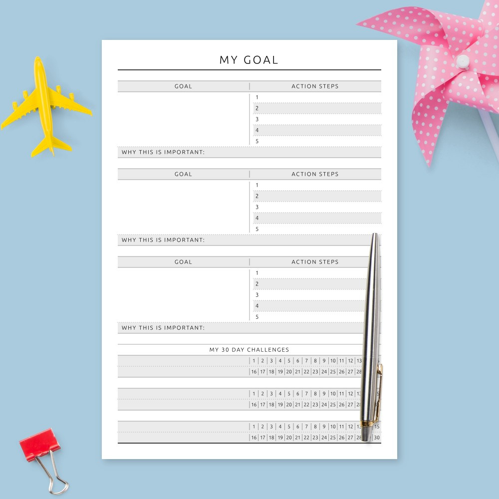 sample personal goal planner template