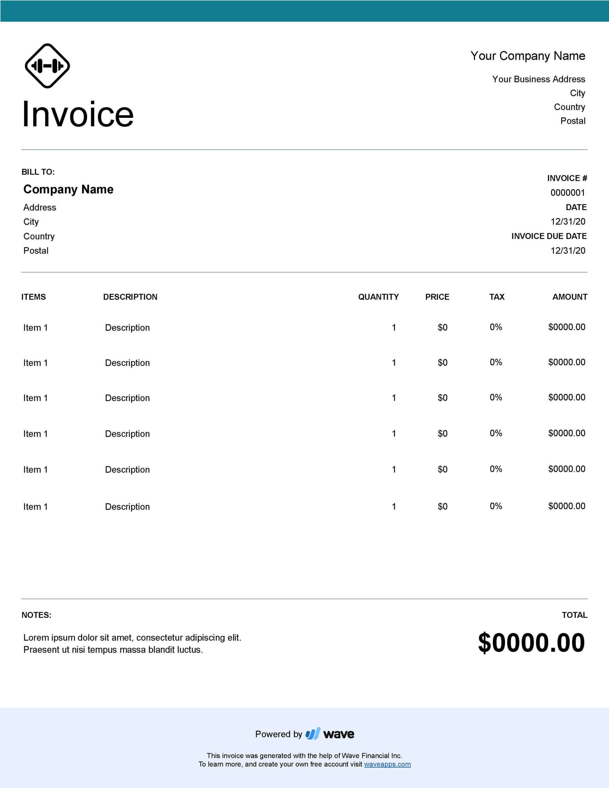 sample yoga invoice template