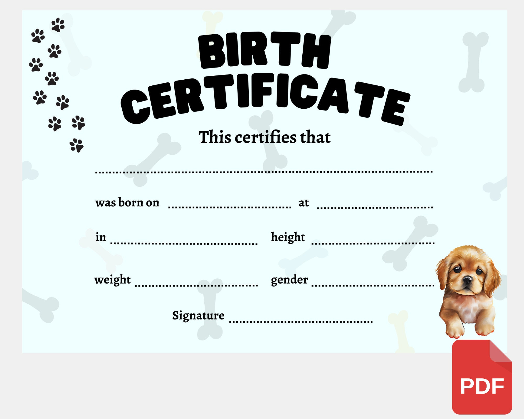 sample dog birth certificate template