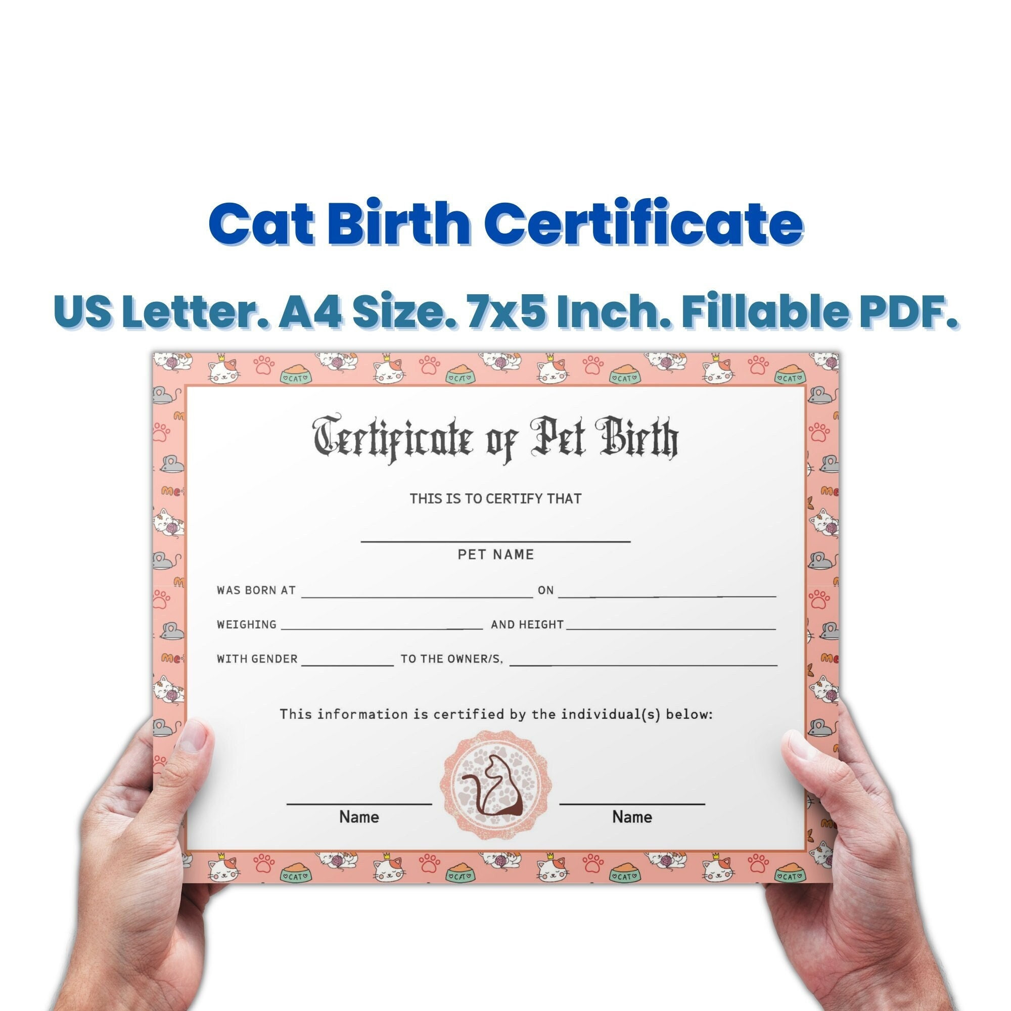 sample cat birth certificate template