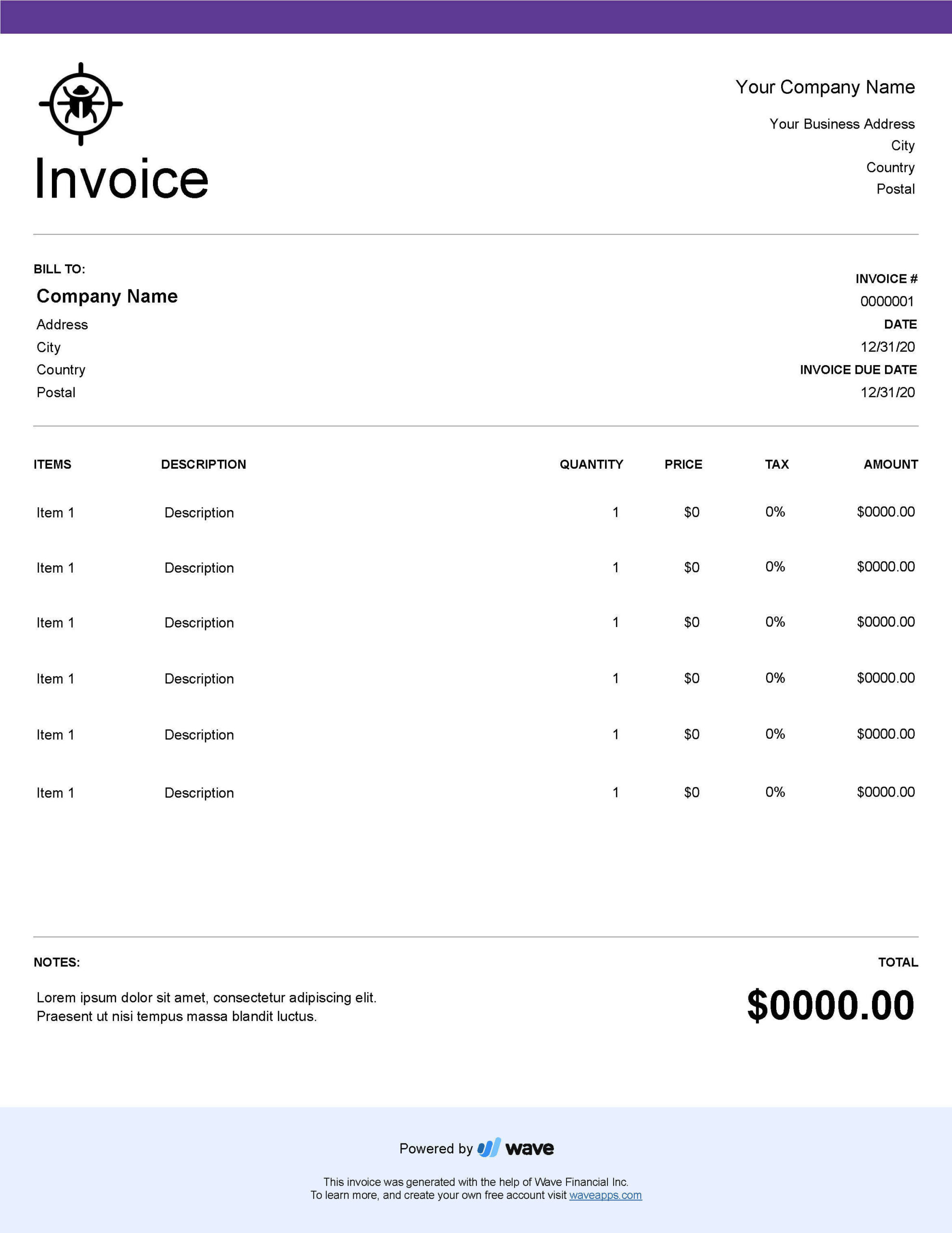 sample pest control invoice template