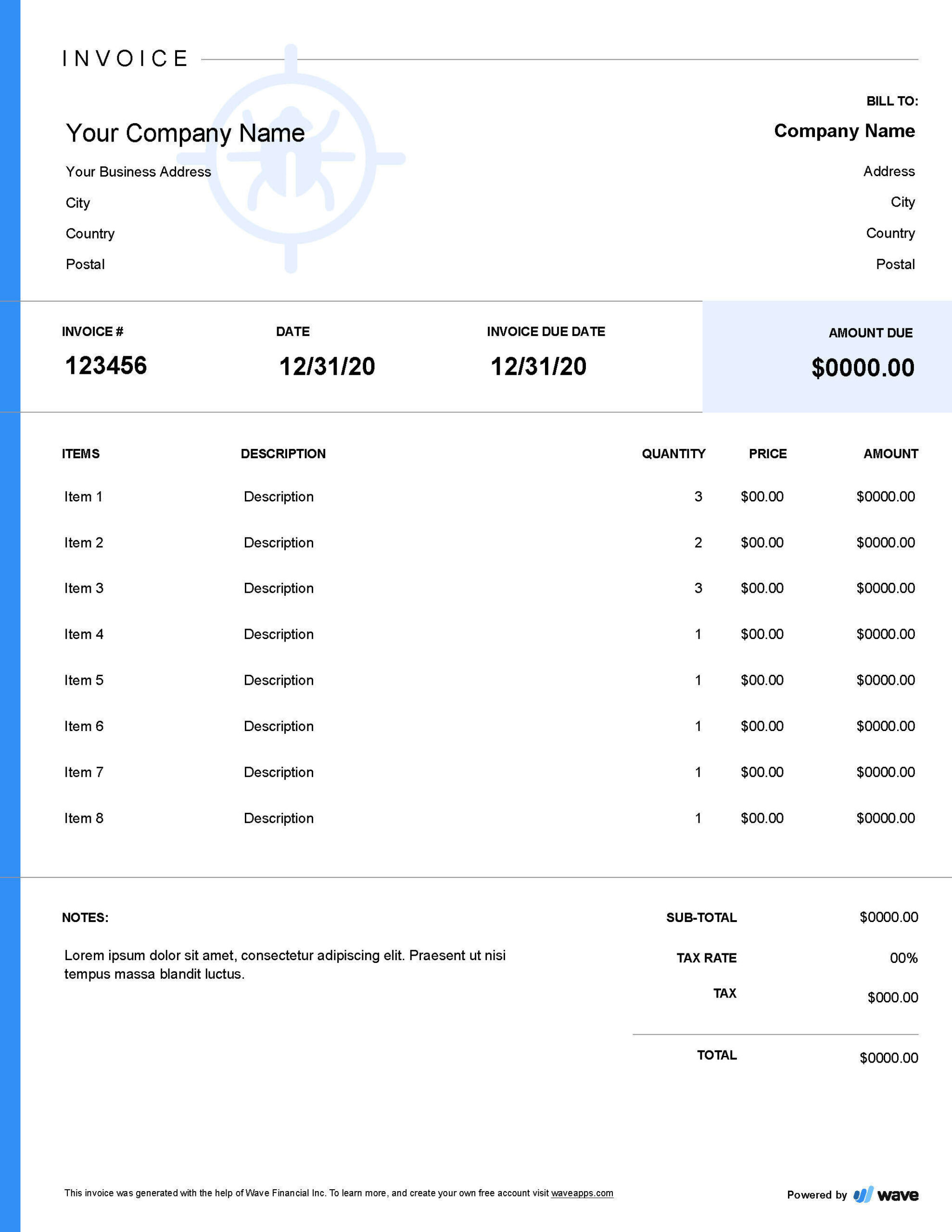 sample pest control invoice template