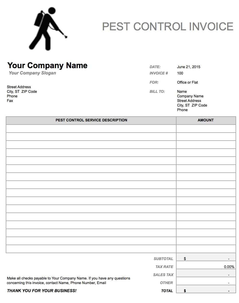 sample pest control invoice template