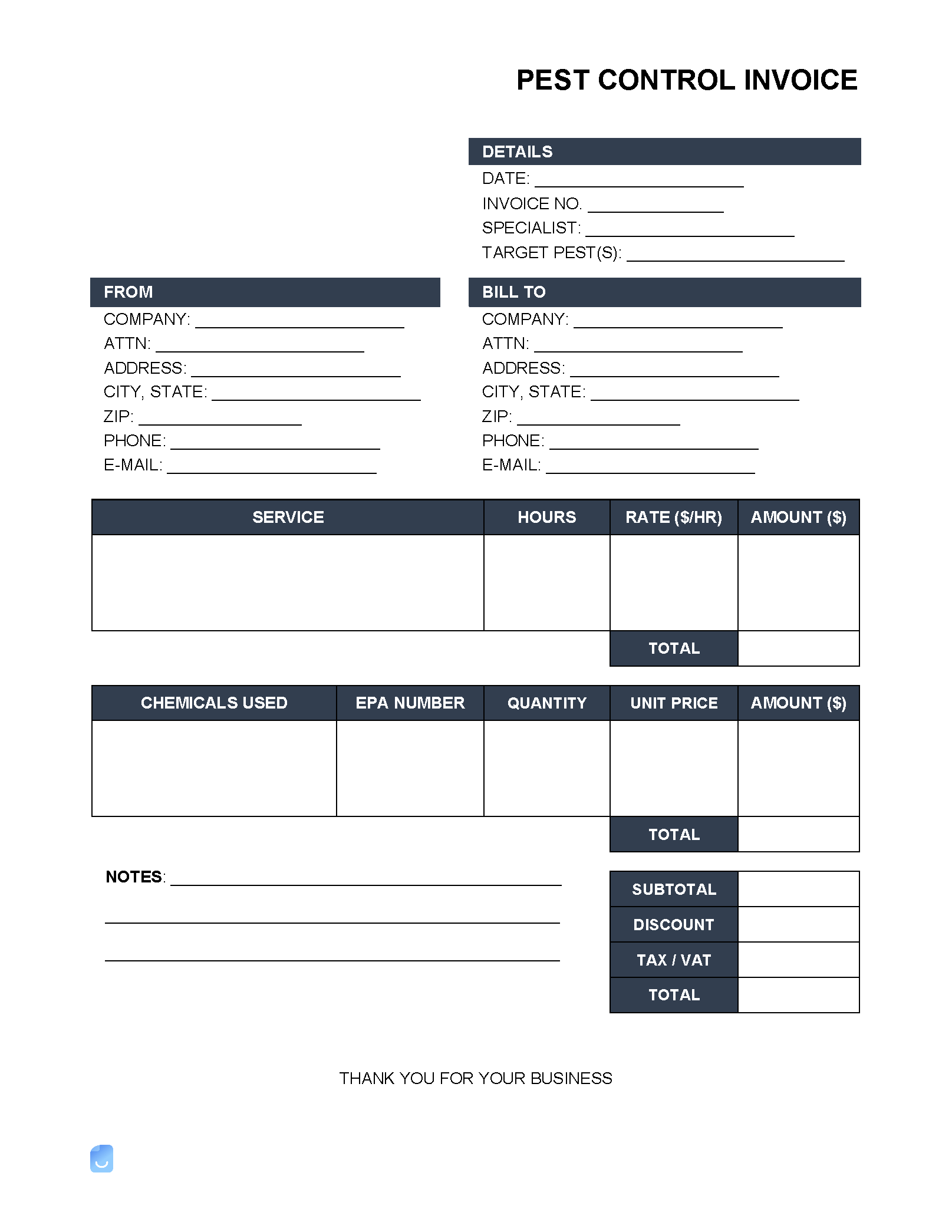 sample pest control invoice template