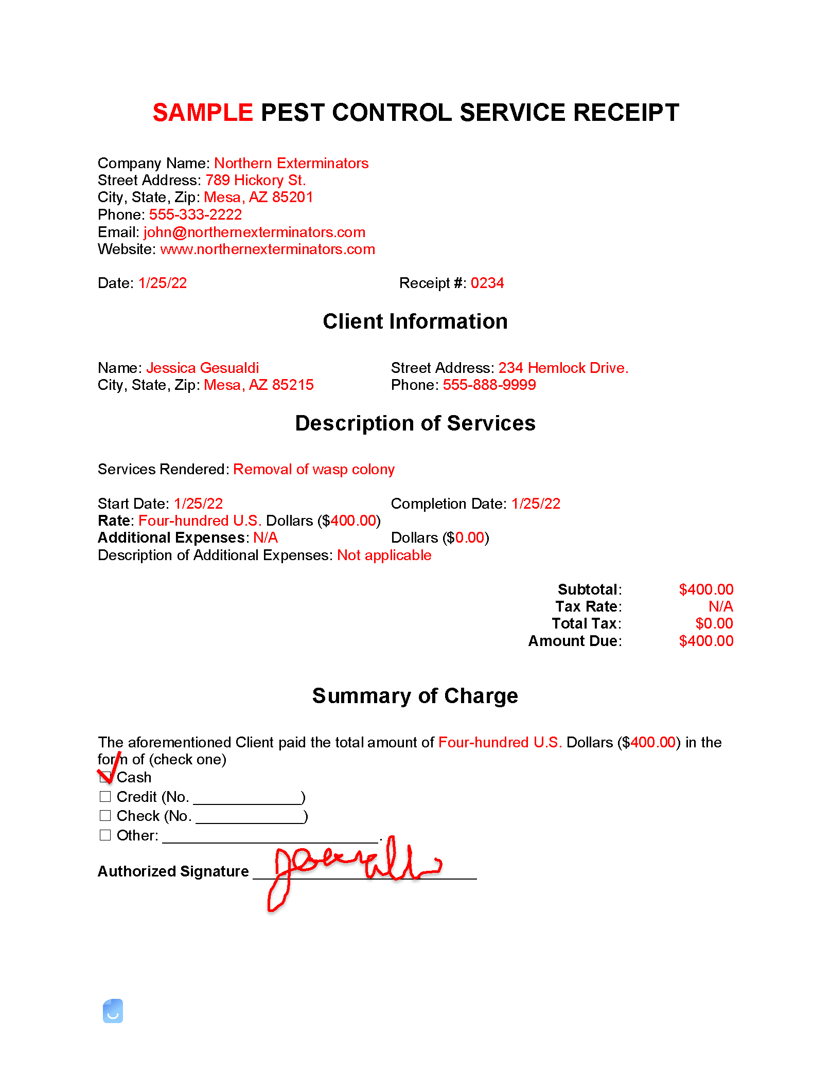 Printable Pest Control Invoice Template