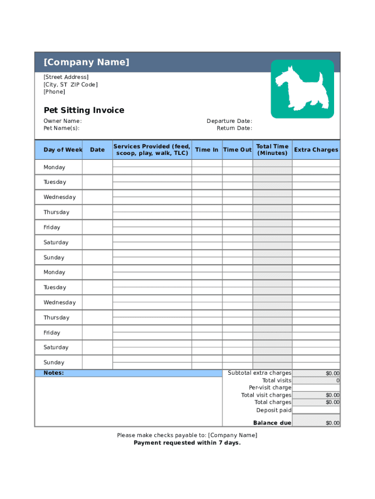 sample pet sitting invoice template