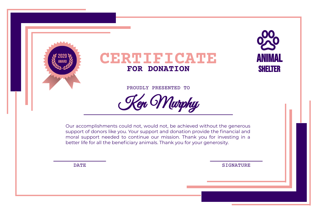 sample Donation Certificate template