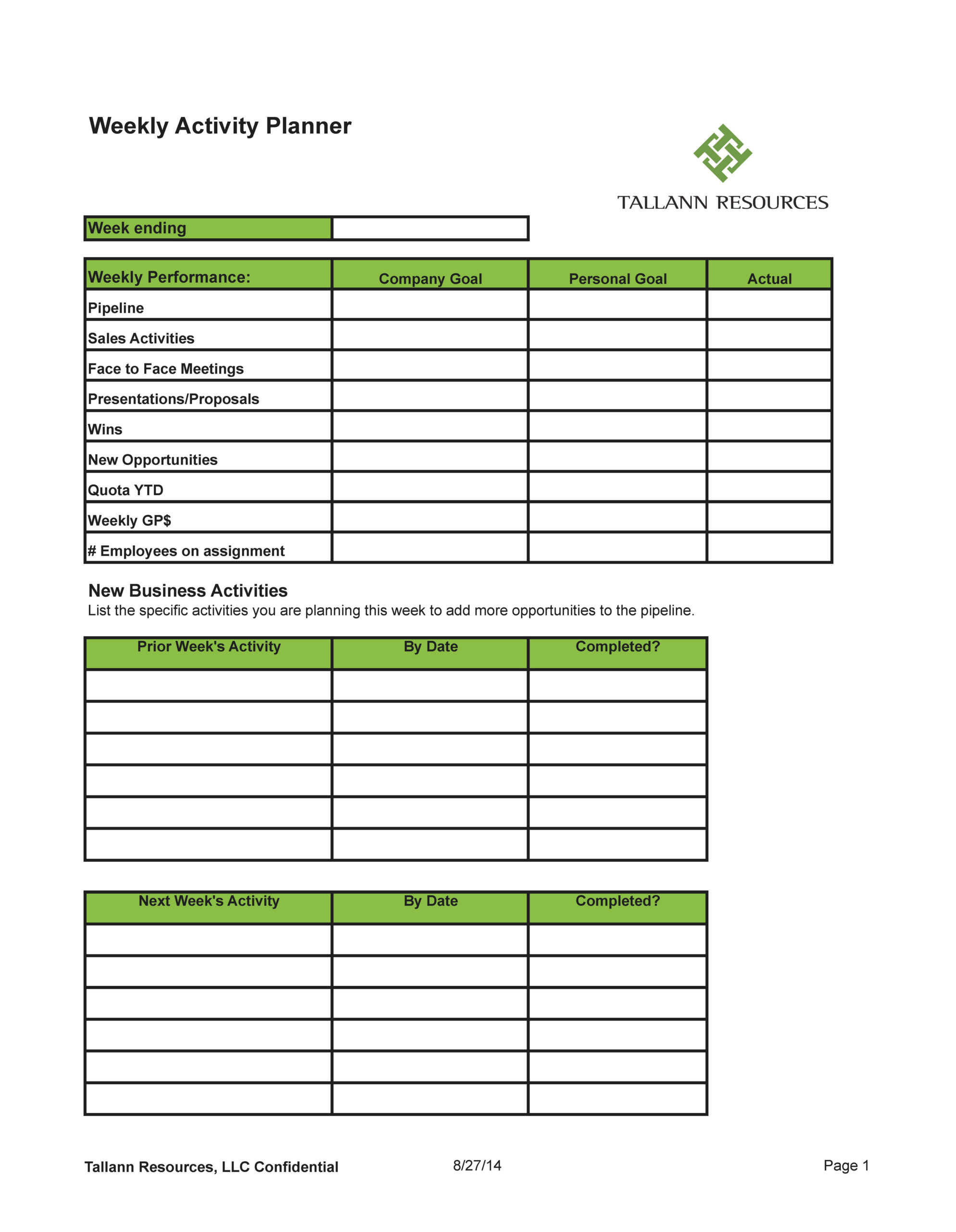 sample sales planner template