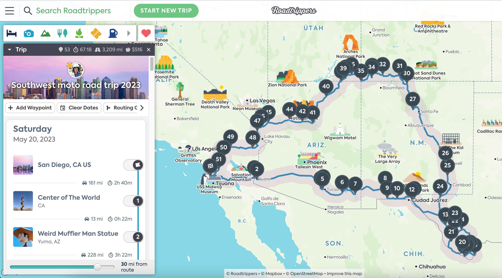 sample road trip planning template