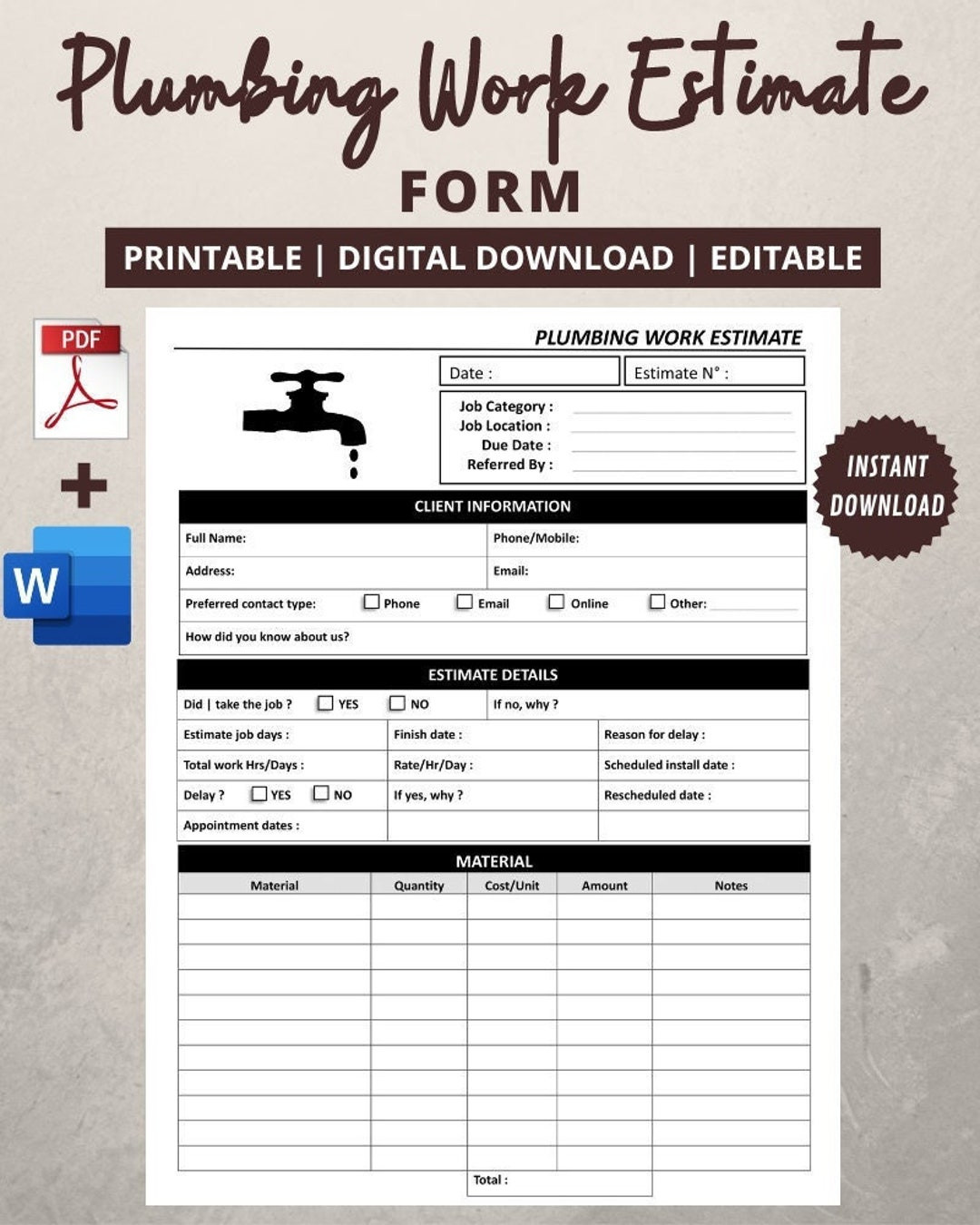 sample plumber estimate template