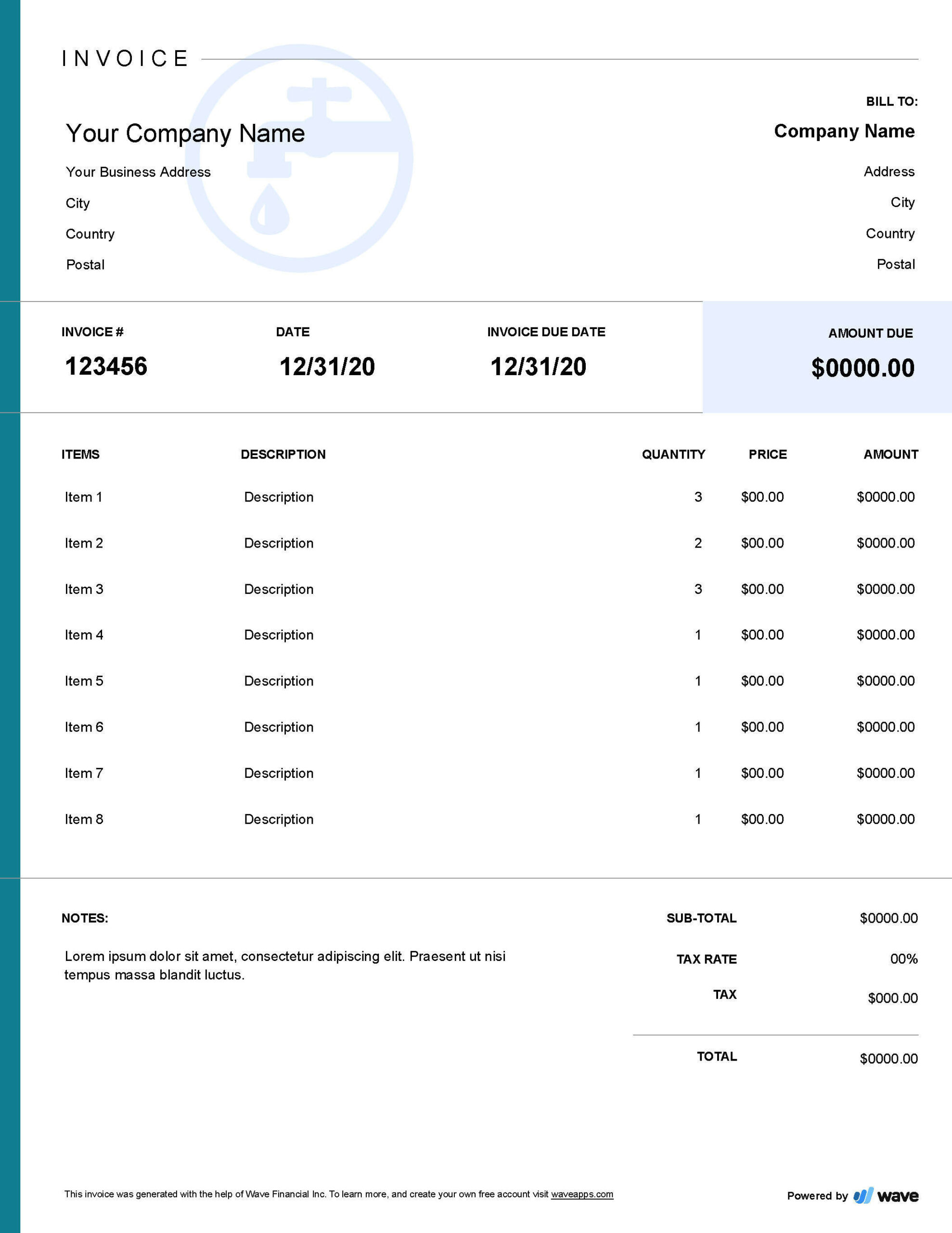 sample plumbers invoice template