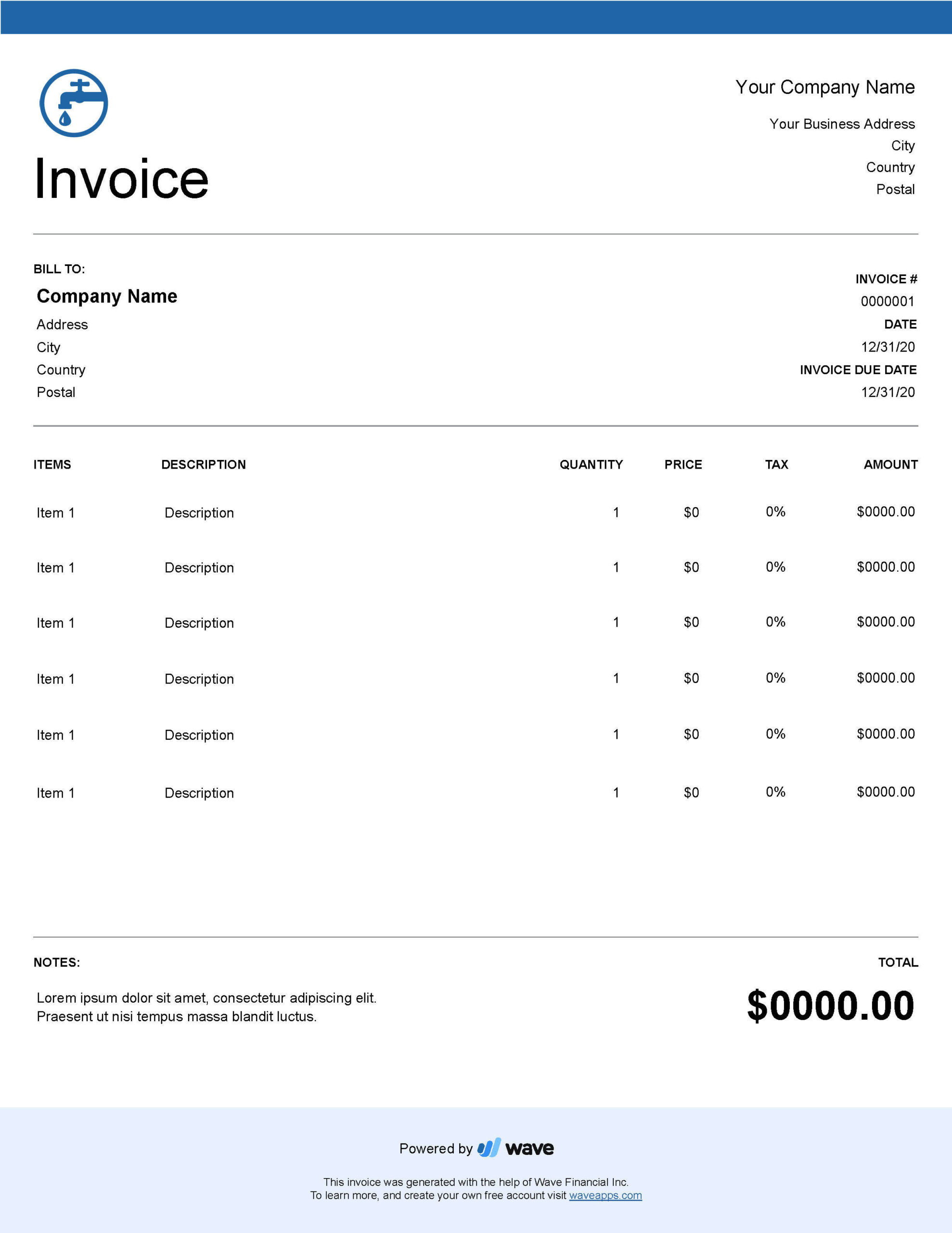 sample plumber invoice template