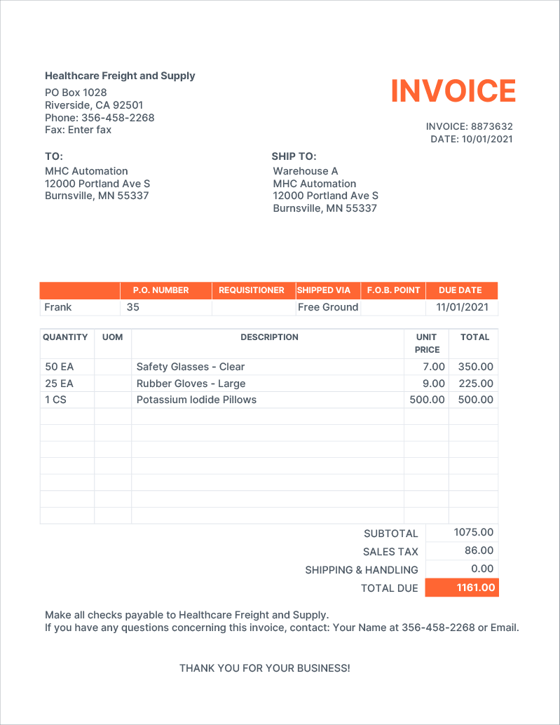 sample purchasing invoice template