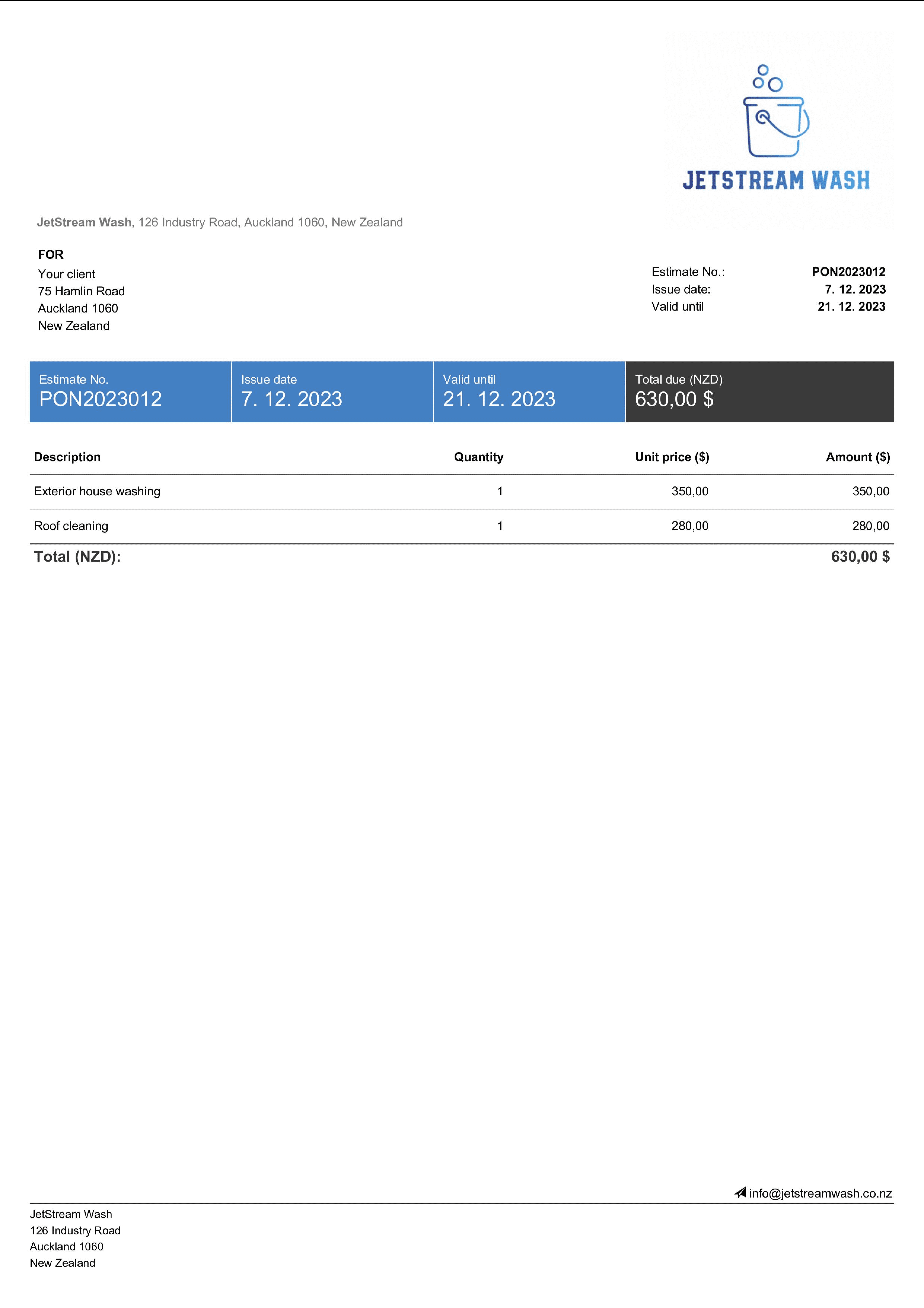 sample pressure washing estimate template