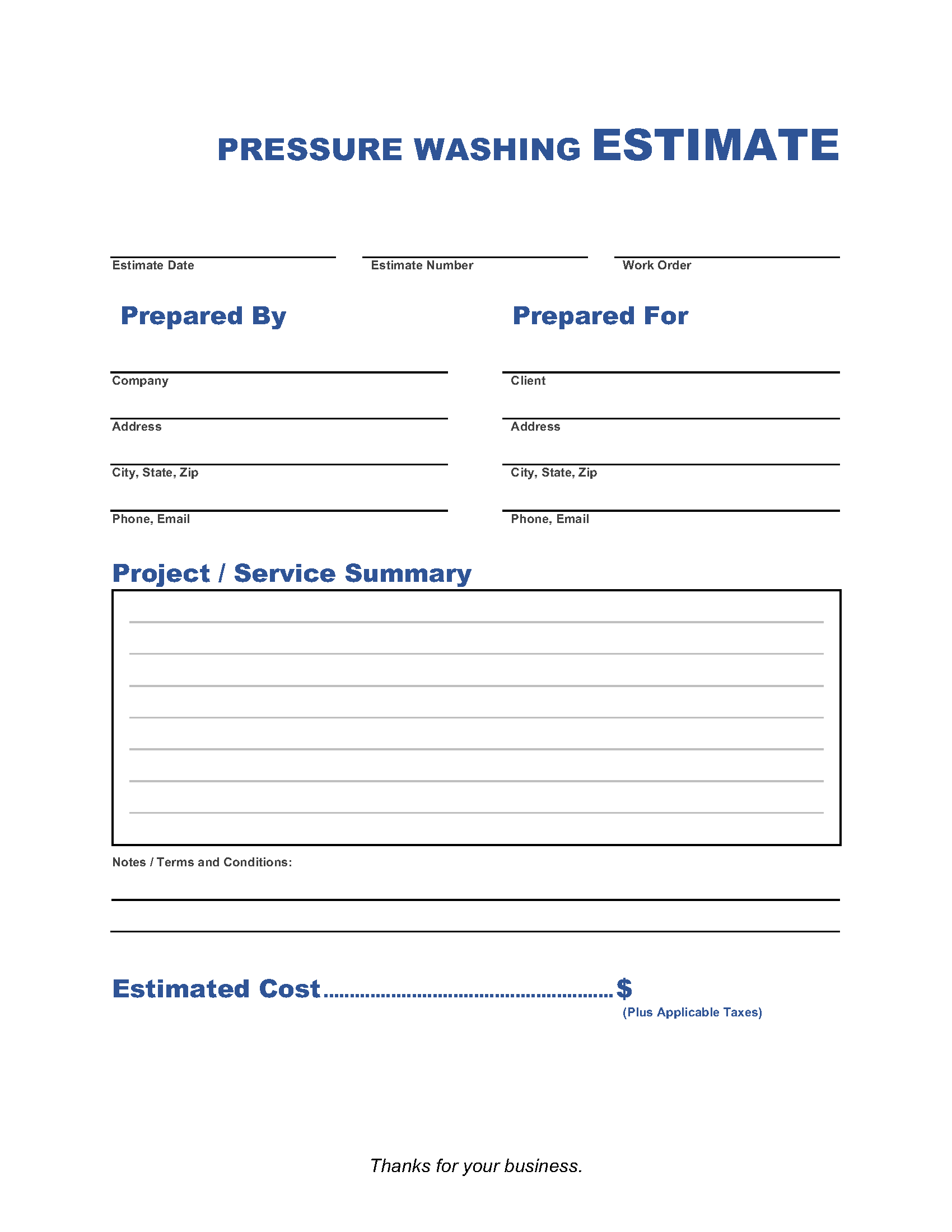 sample pressure washing estimate template