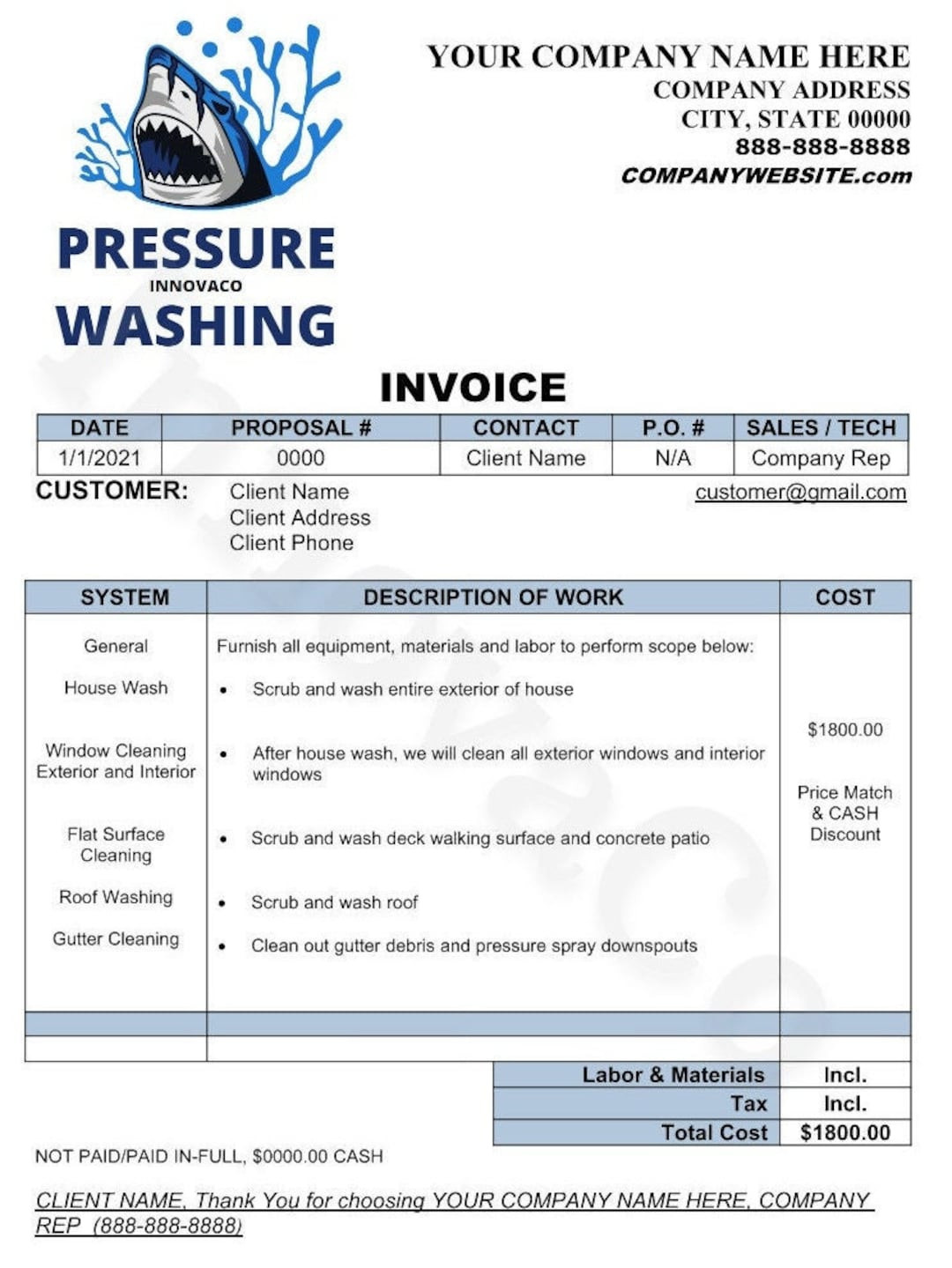 sample power washing invoice template