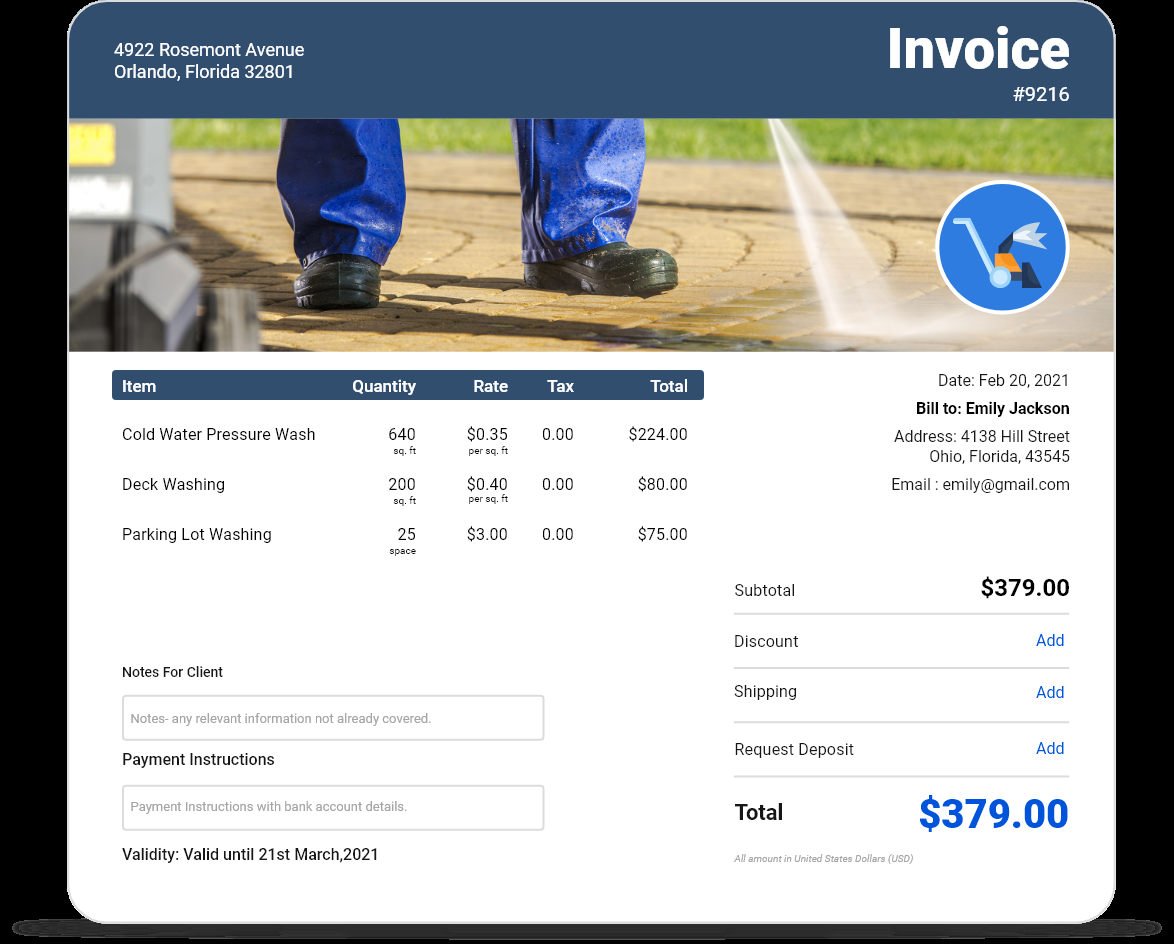 sample power washing invoice template