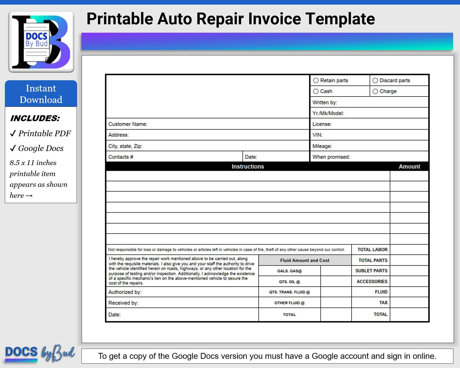 sample mechanics invoice template