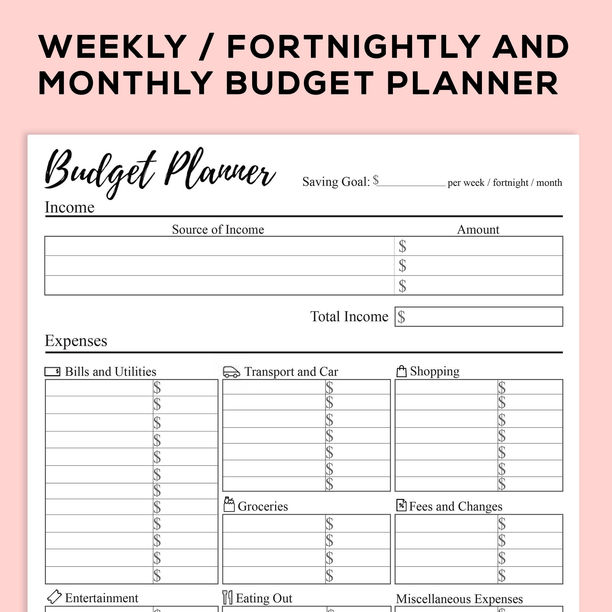 sample budget planner template