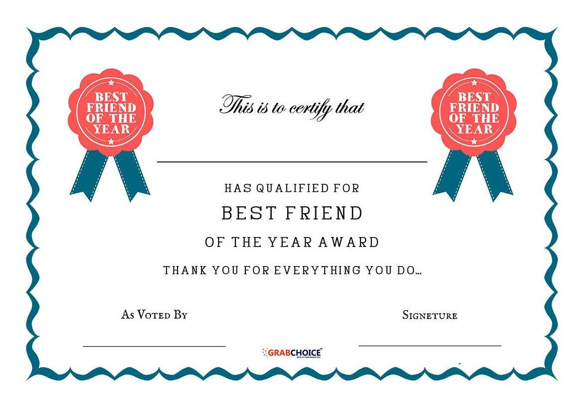 sample best friend award certificate template