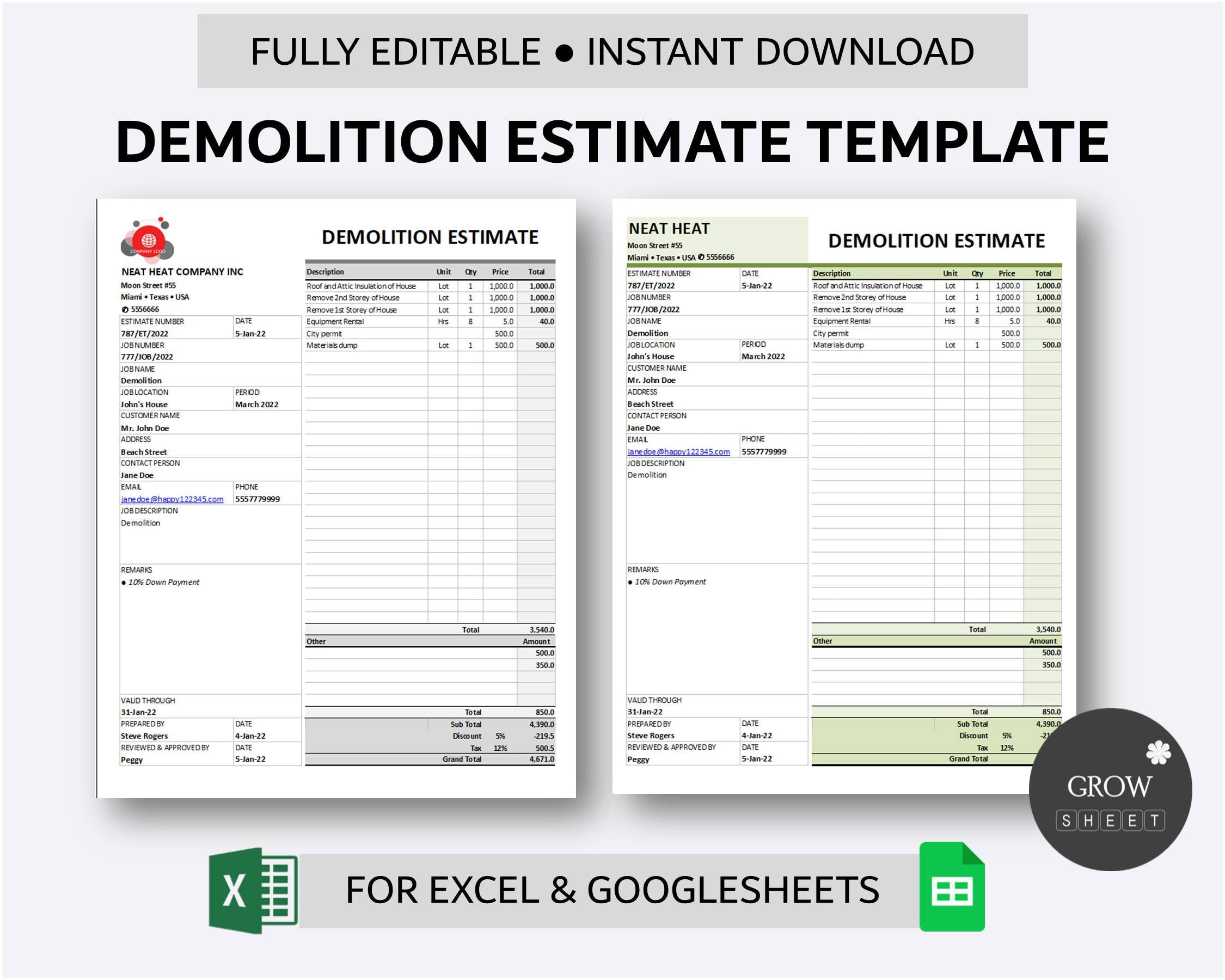 sample demolition estimate template