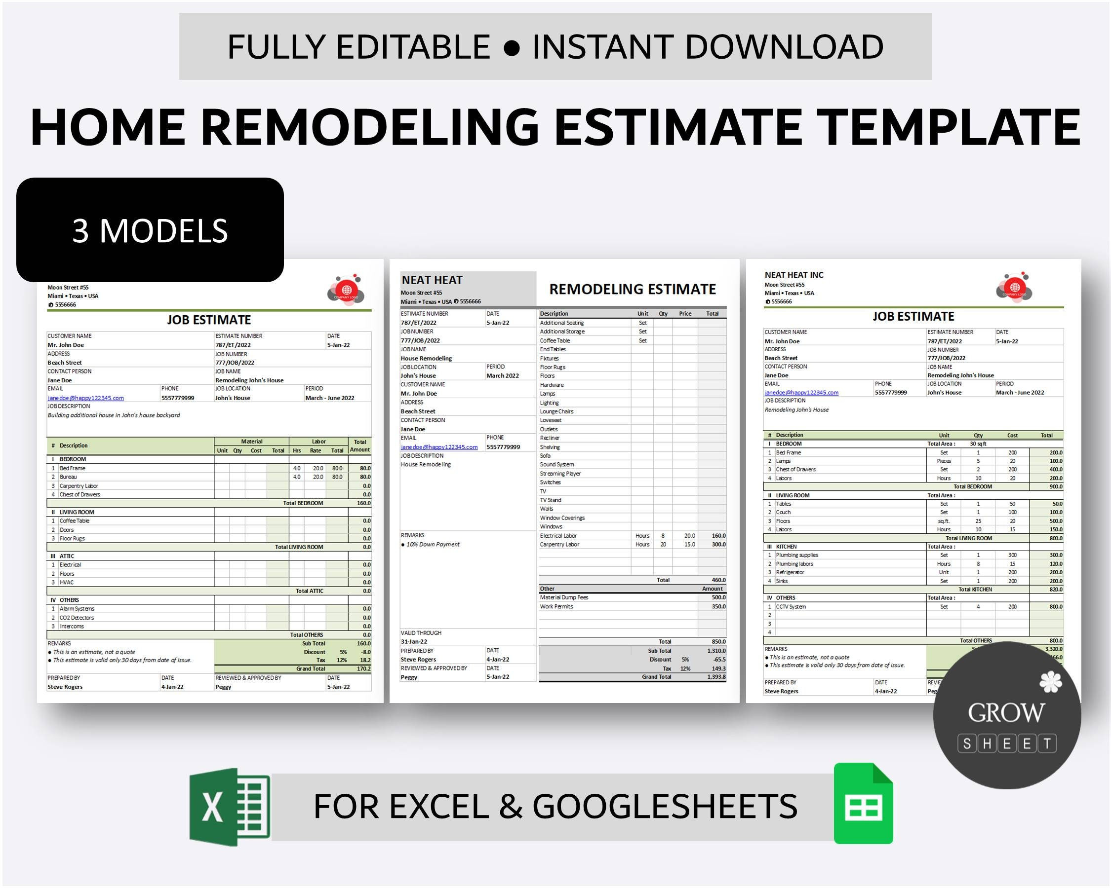 sample remodeling estimate template